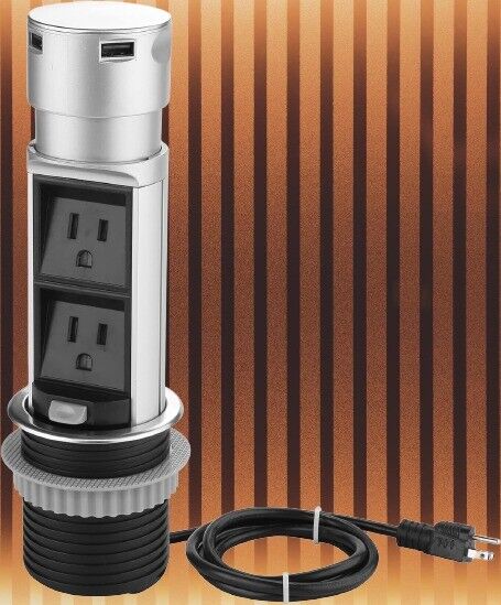 2 Home Space Saver Pop Up Outlet Station with USB, 2 Power Outlets 15A USB Ports