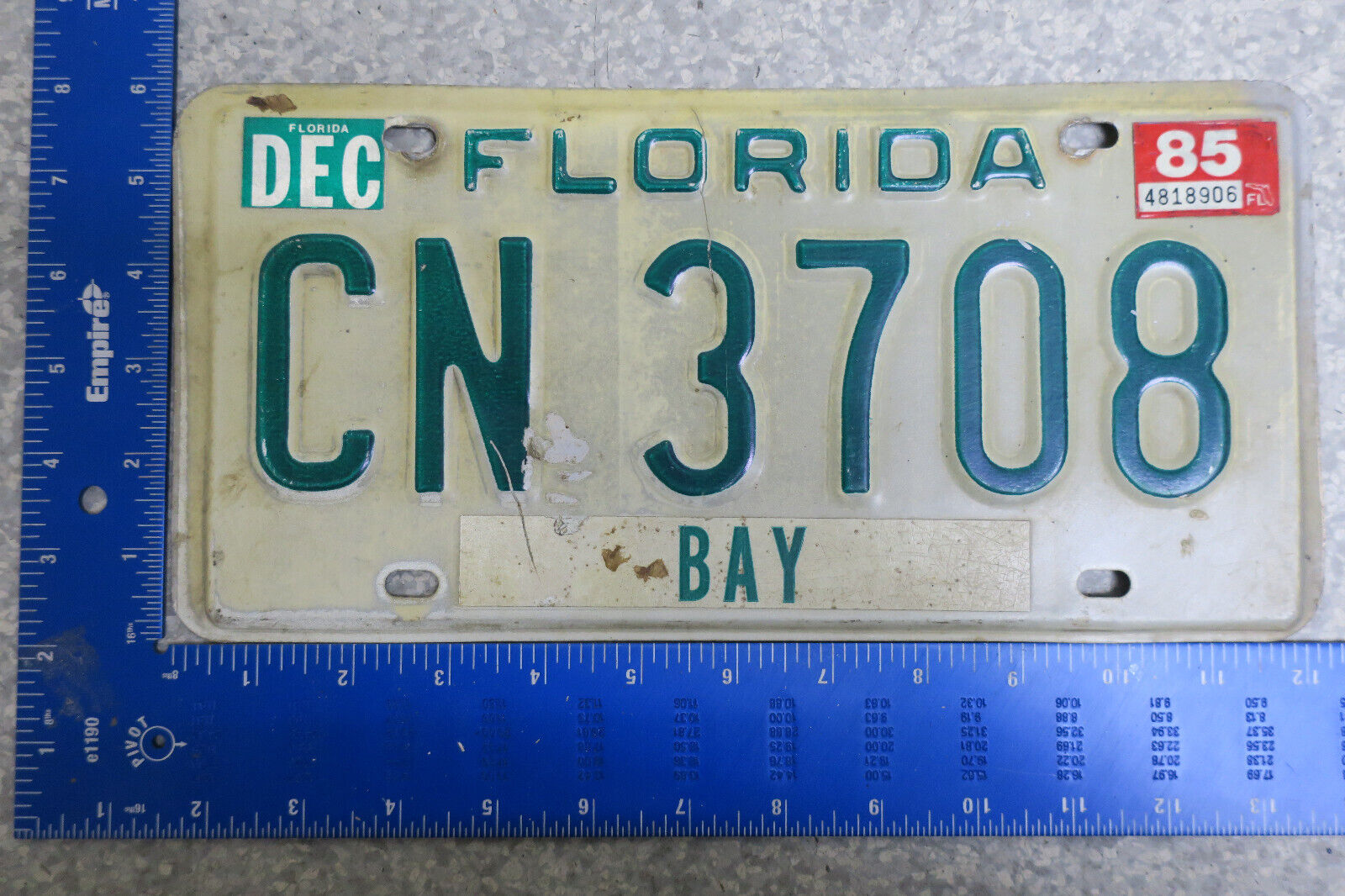 1985 85 FLORIDA FL LICENSE PLATE TAG # CN 3708 BAY COUNTY