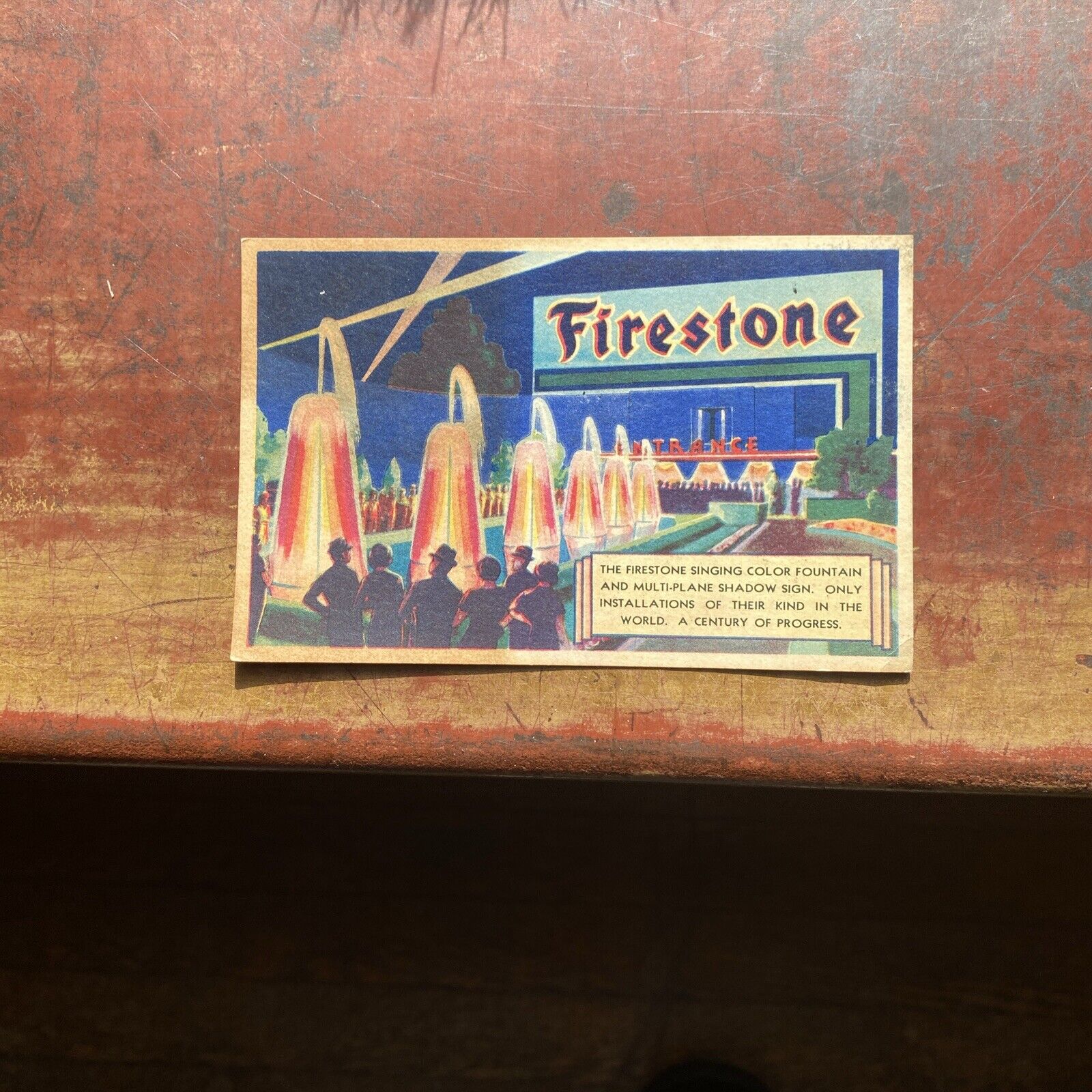 Vintage Firestone Singing Fountain Postcard Tire & Rubber Co 1933