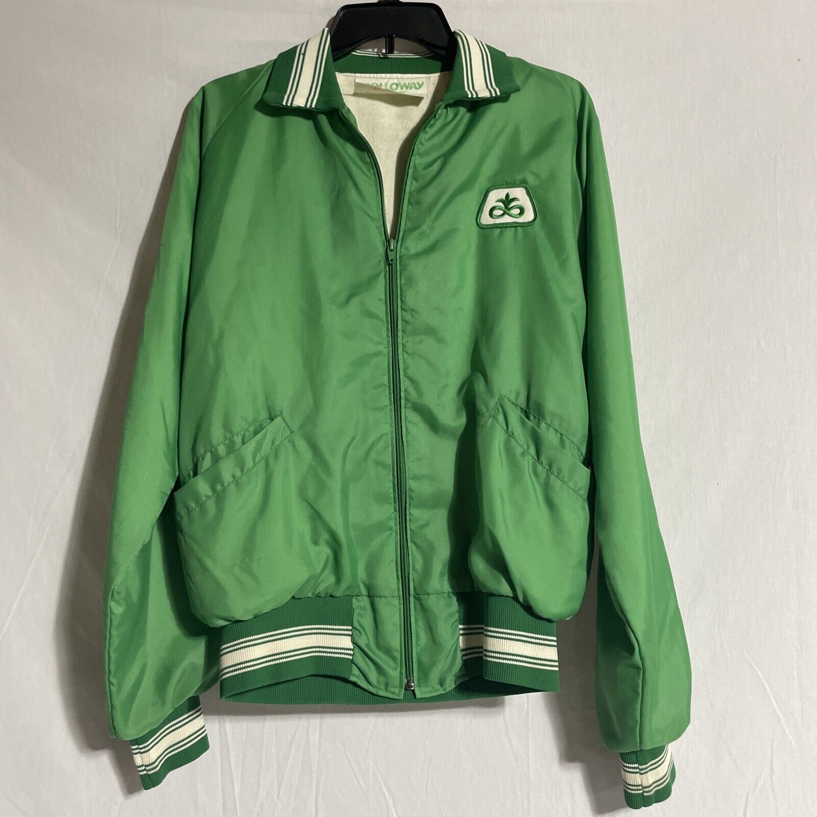 Vintage Green Windbreaker Jacket Holloway Pioneer Seeds Zip-Up Elastic Cuffs M