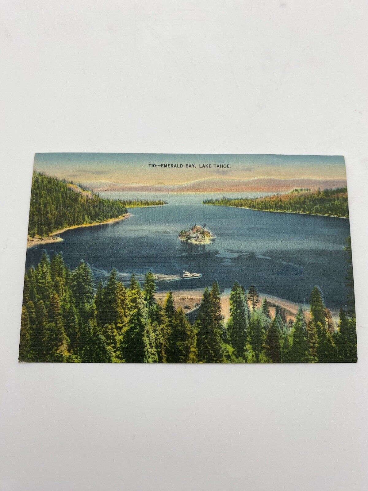 Vintage Postcard Emerald Bay Lake Tahoe California Linen Posted 1948