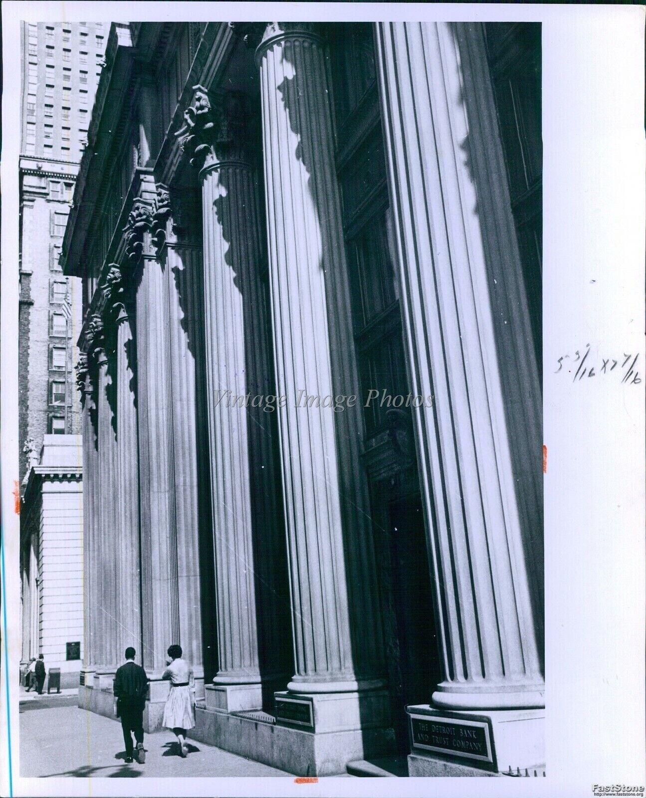 1961 Street-Level View Detroit Bank & Trust Building Entry Business 8X10 Photo