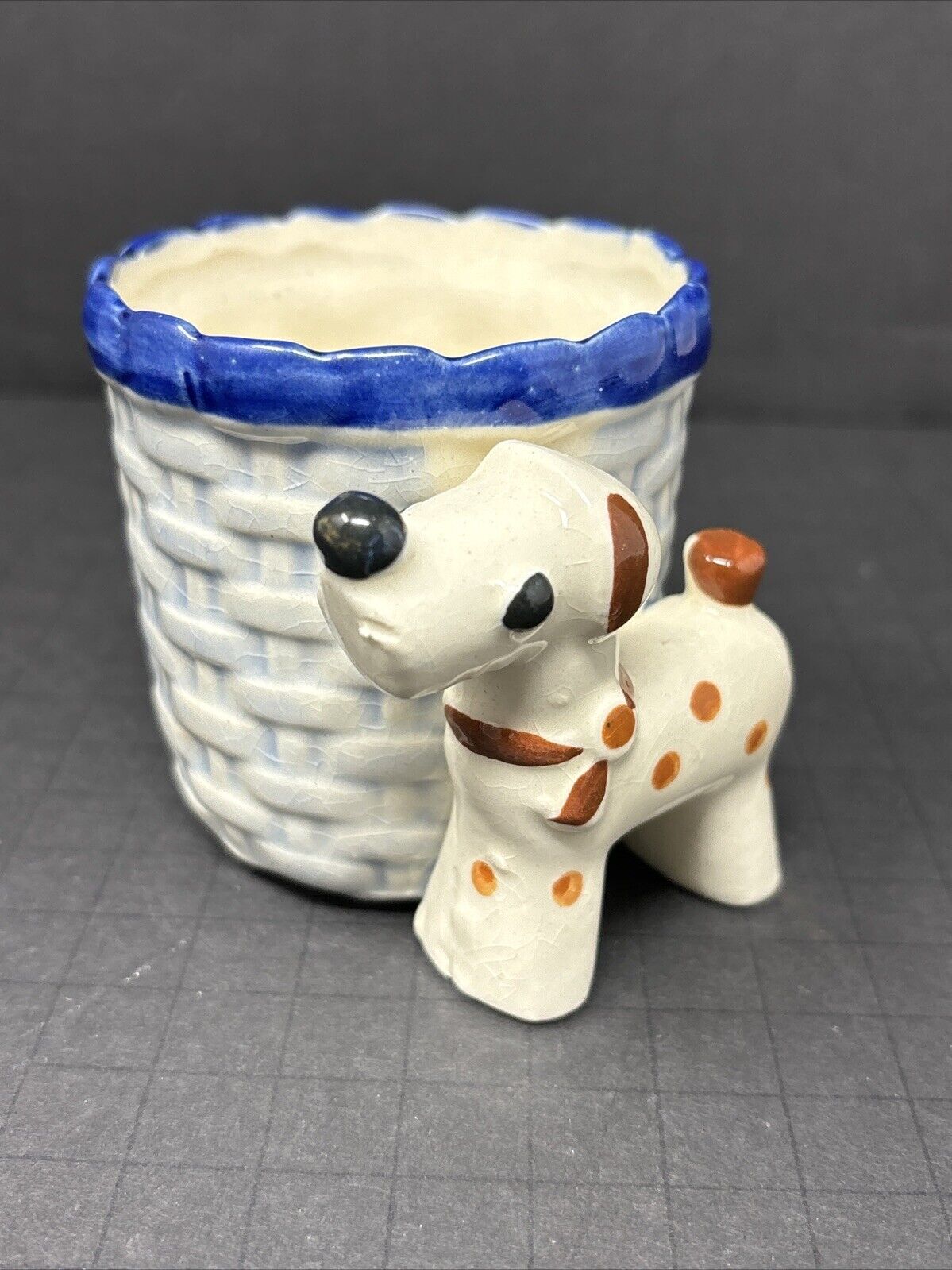 Vintage 1940s Occupied Japan Porcelain Airedale Terrier Dog with Basket Planter 