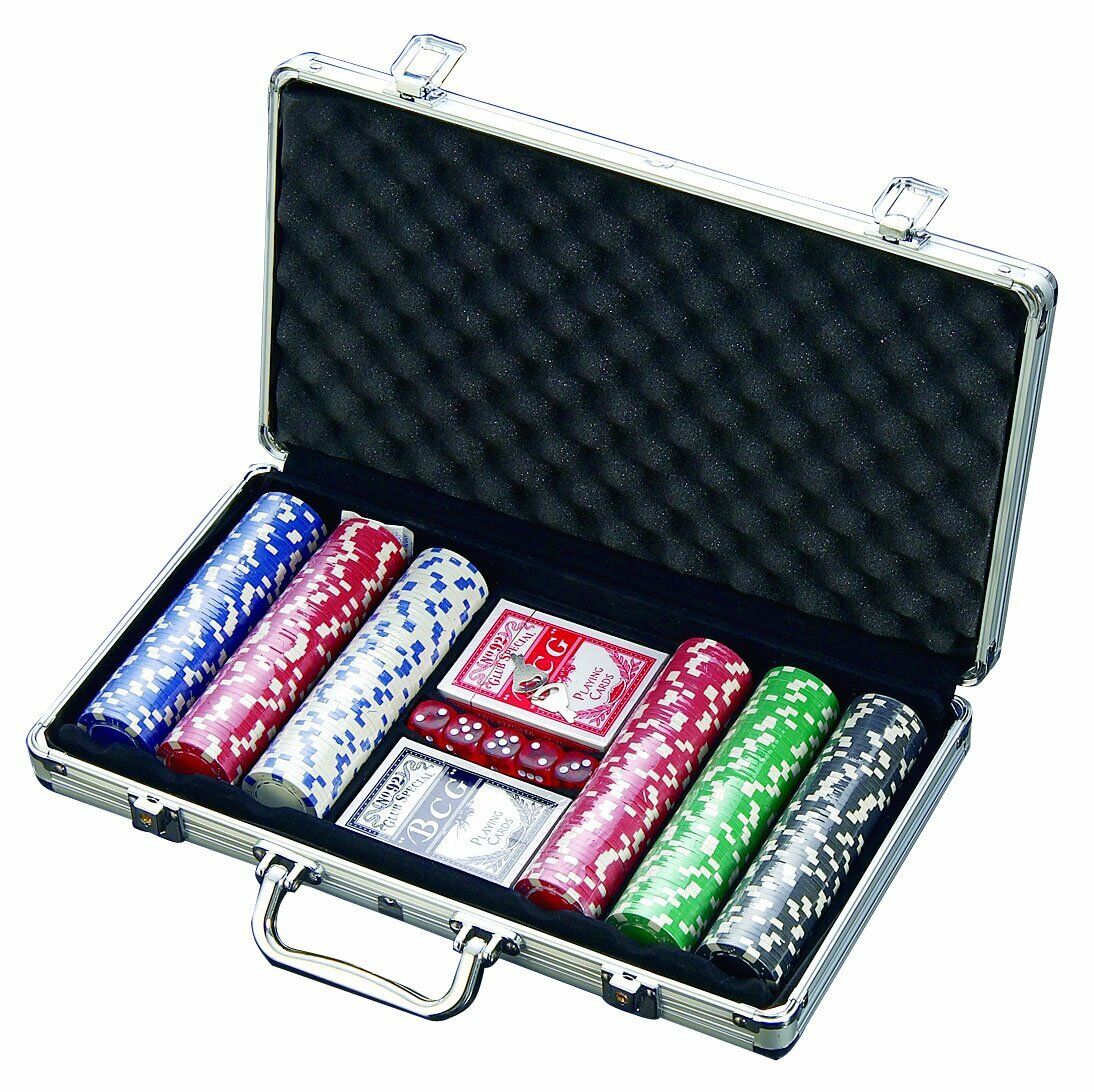 300 Chip Dice Style Poker Set in Aluminum Case (11.5 G Chips), 2 decks of cards