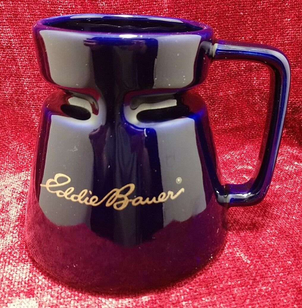 Vintage Eddie Bauer HotJo Ceramic Navy Blue Travel Coffee Mug No Spill Non Slip 