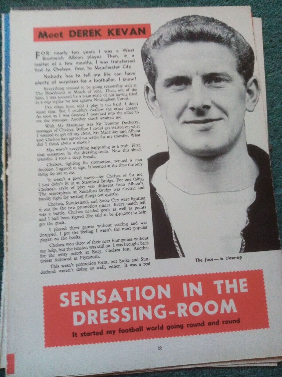 A4b ephemera 1964 football article Derek kevan 