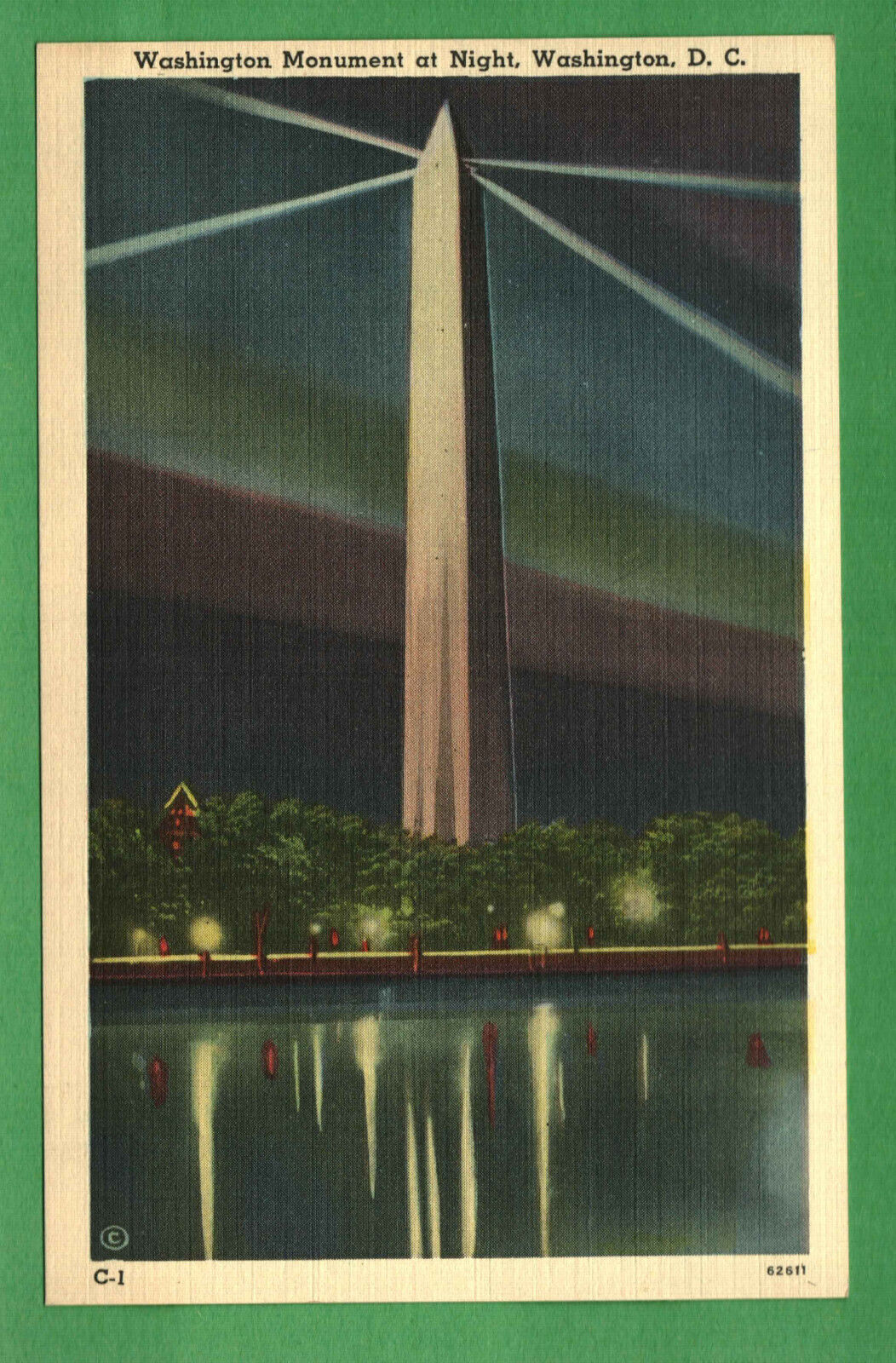 Postcard Washington Monument At Night Washington D. C. Obelisk Of White Marble