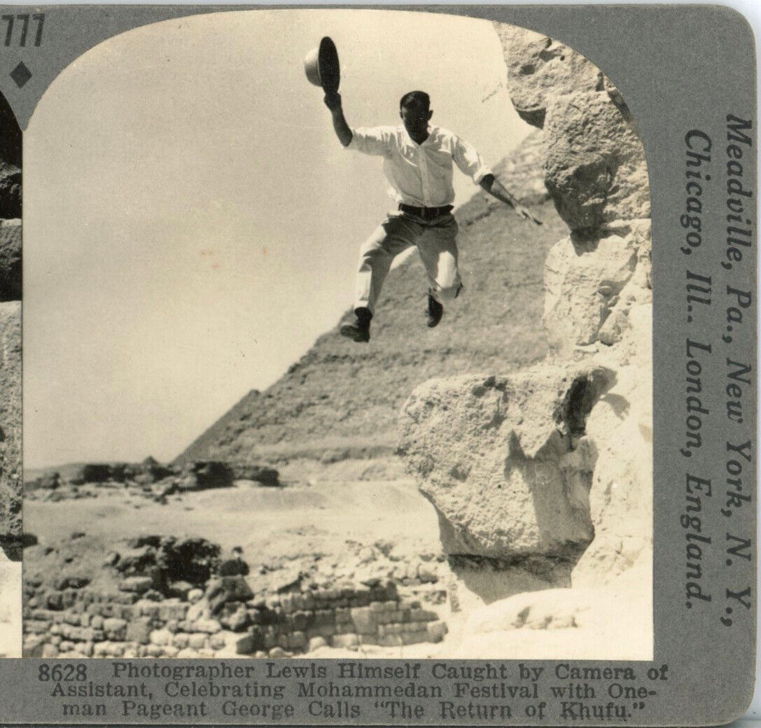 EGYPT, Photographer Lewis Descending From Pyramid--Stereoview Rare1200 Set #777