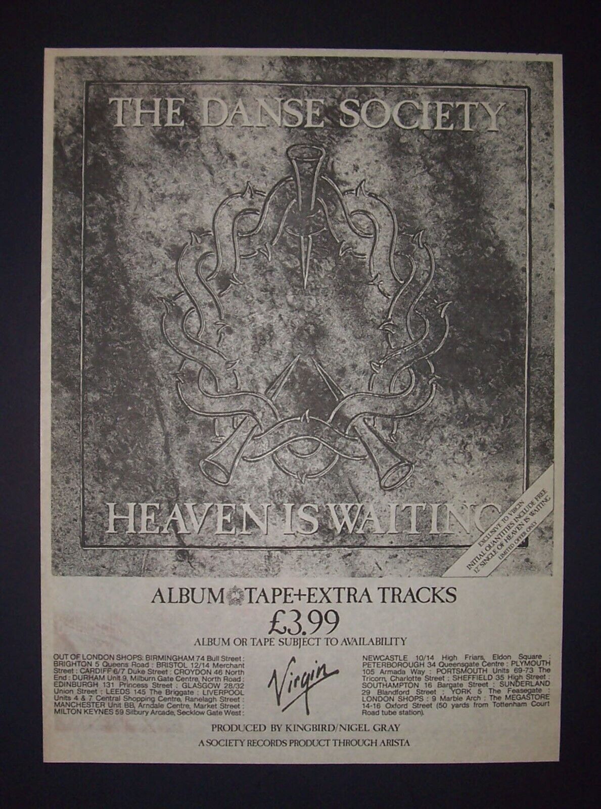 The Danse Society Heaven Is Waiting 1984 Poster Type Ad, Promo Advert