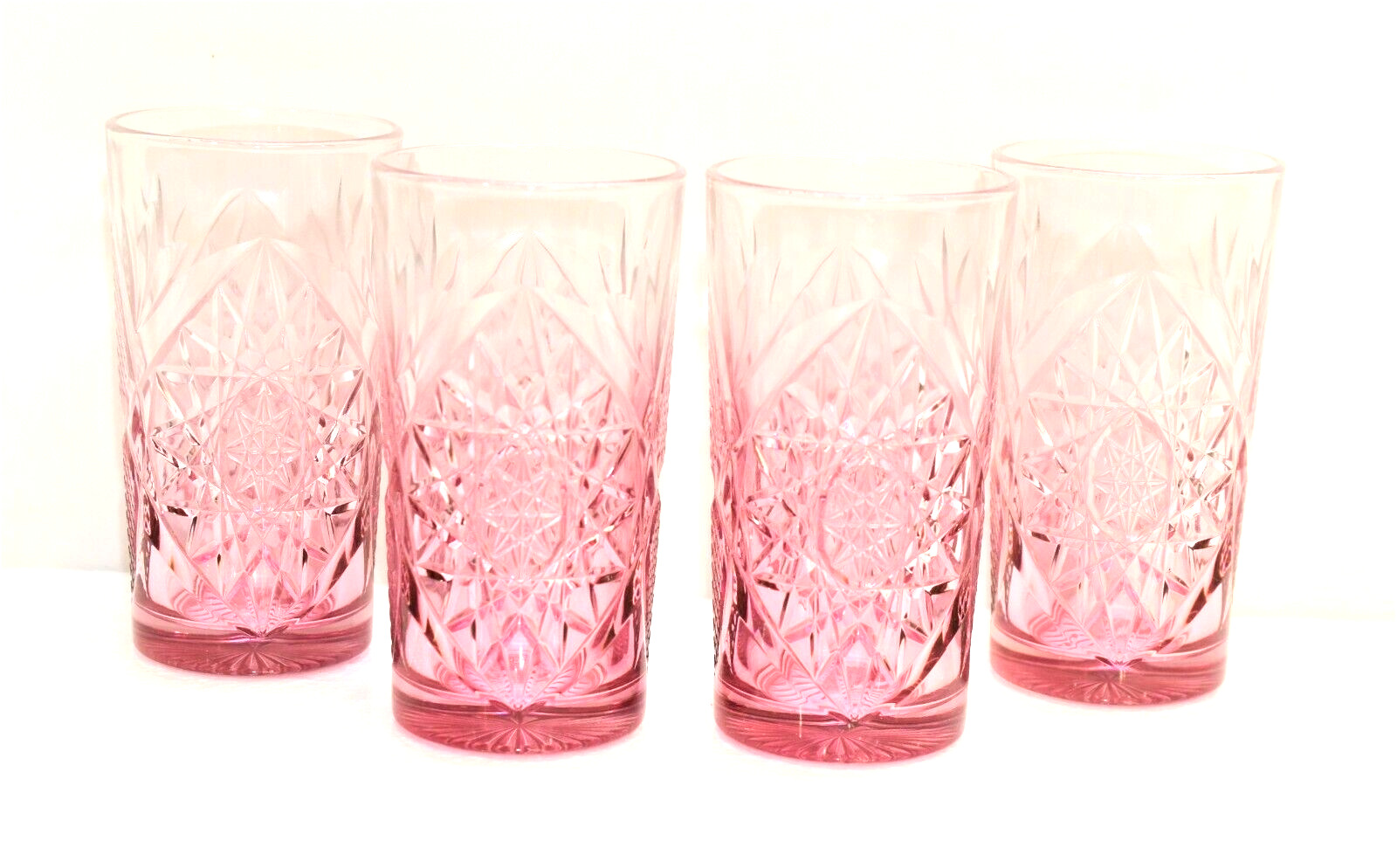 MCM Libbey Rose Pink Hobstar Glasses Whiskey Rocks Old Fashion Tumblers 33pg