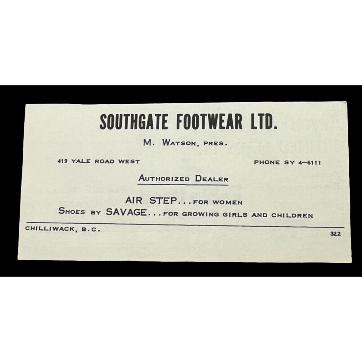 Southgate Footwear Ltd Vintage Print Ad Chilliwack B.C. Canada Shoes 1950s
