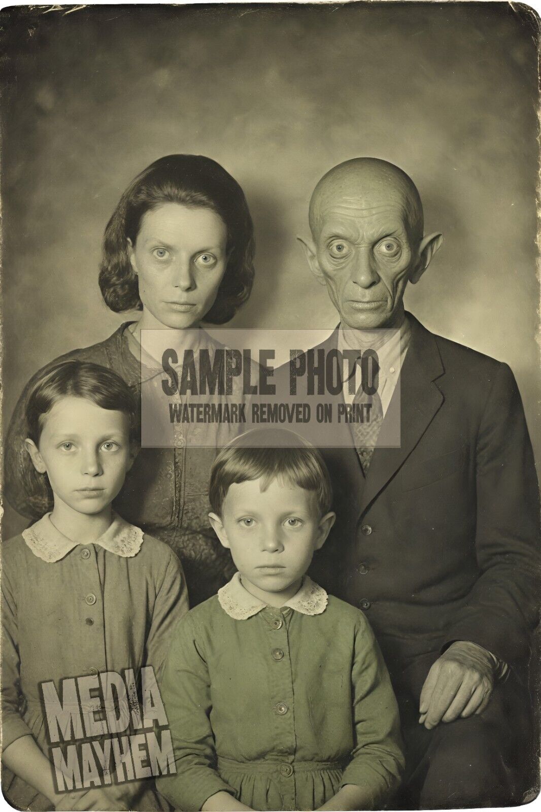 Family Portrait Not Human Dad Alien??  Print 4x6 Odd Photo #173