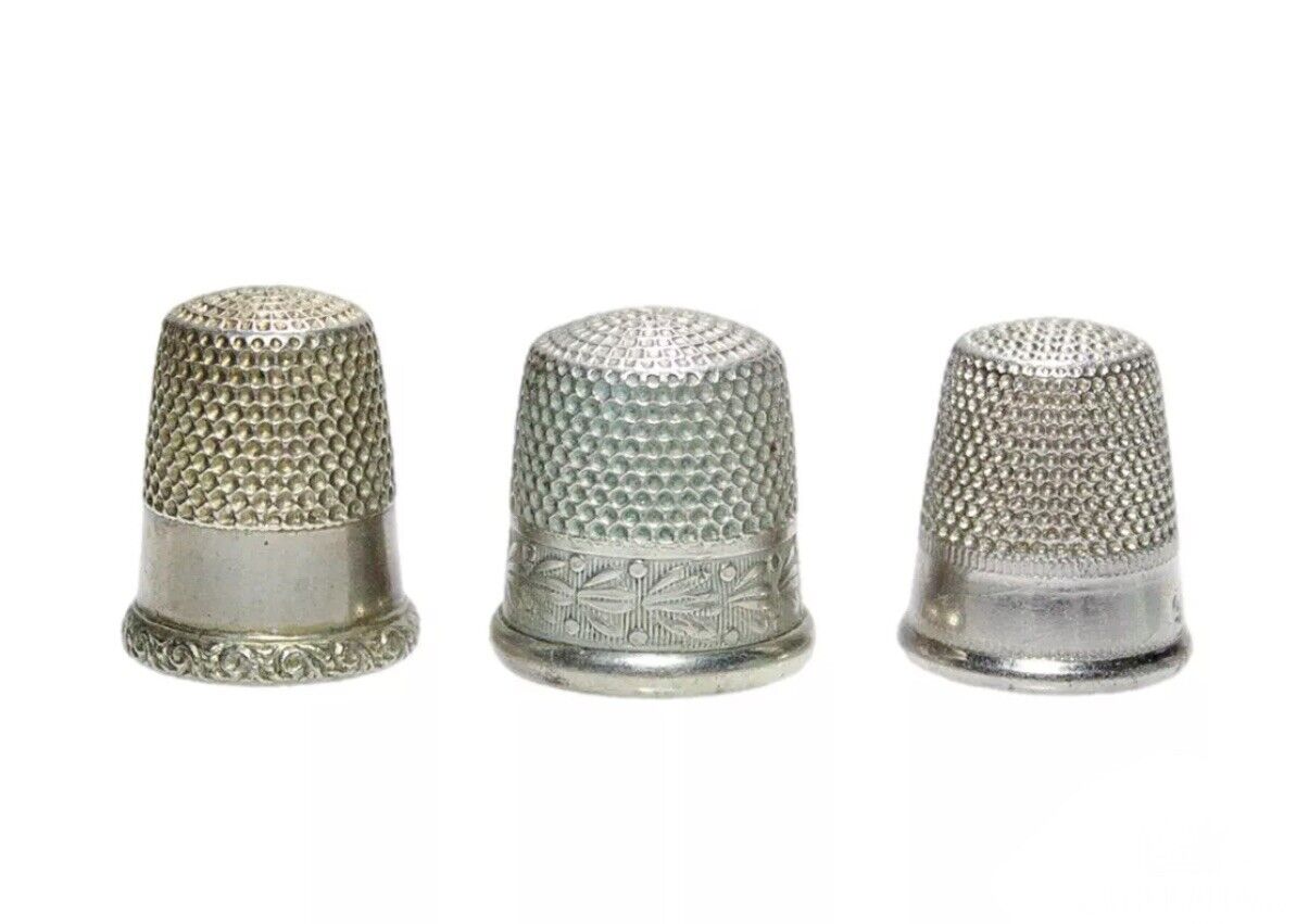 Lot of 3 Antique Silver Plate Ornate Hallmarked Sewing Tool Thimbles