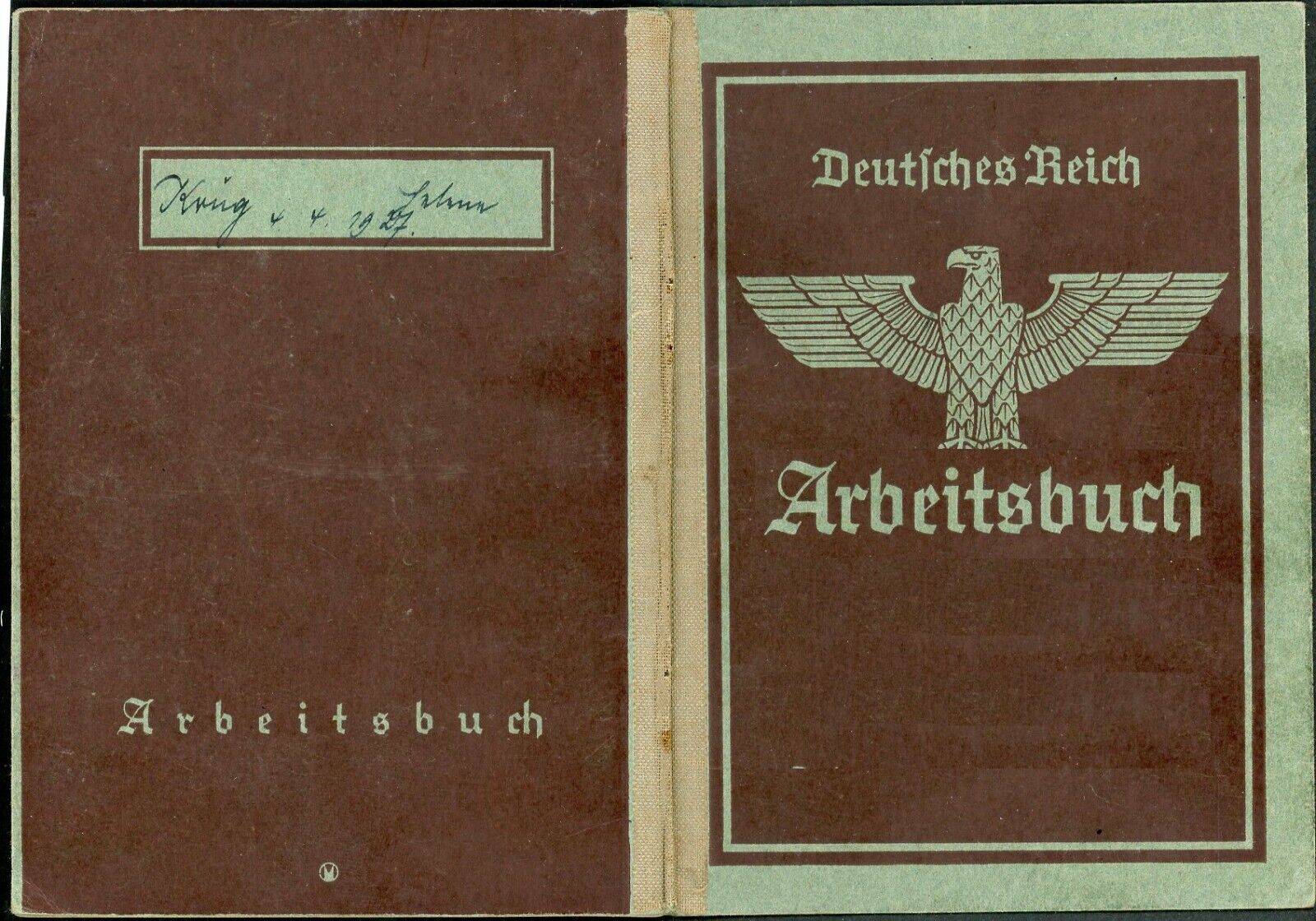 German WW2 Arbeitsbuch 2nd Pattern Work Book RADwj Girl, Entries Through 1948 