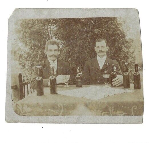 c1900s Two Big Mustache Men Drinking Beer Gay Interest Int RPPC Postcard