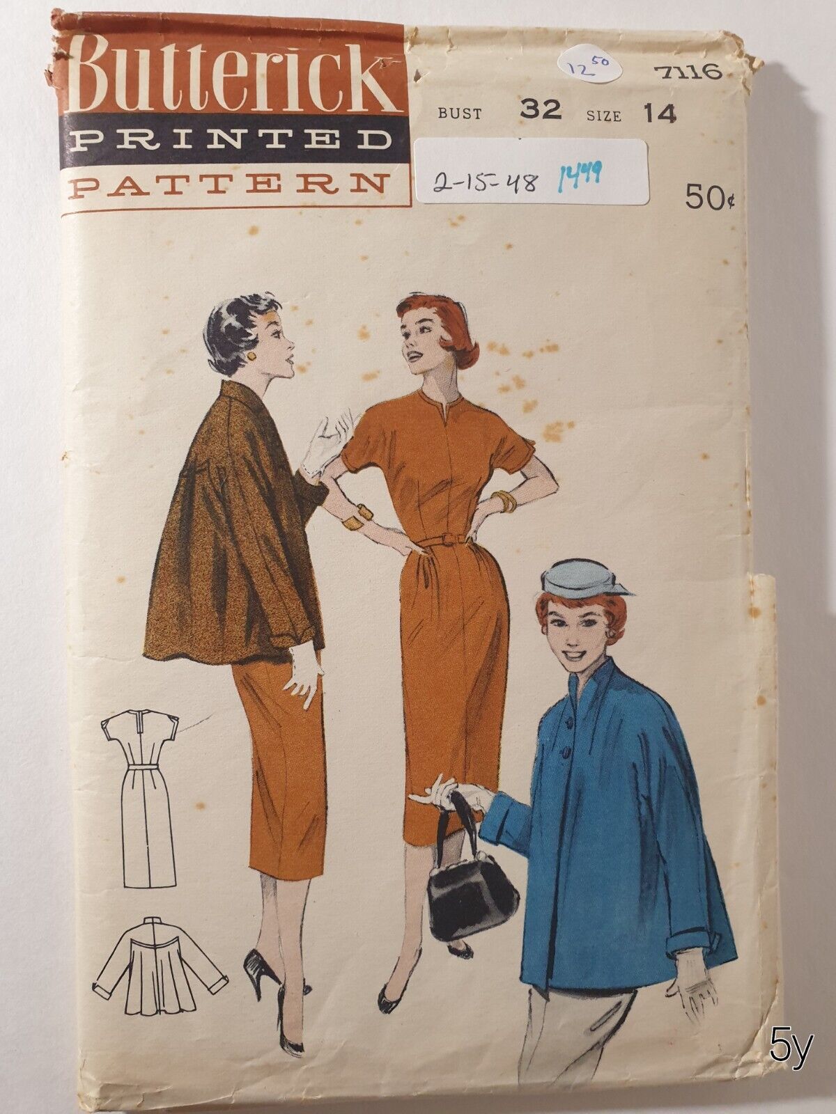 Butterick 7116 Vintage 1950s Dress & Jacket Sewing Pattern Size 14