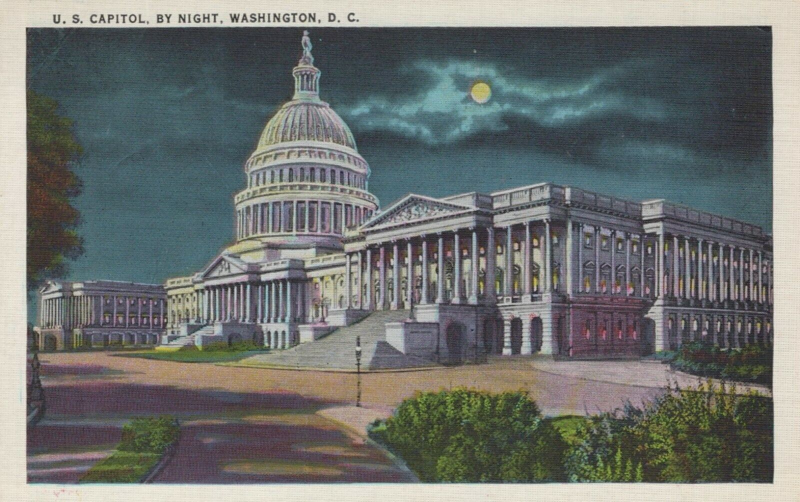 Washington DC US Capitol By Night Vintage Linen Postcard Washington News Co