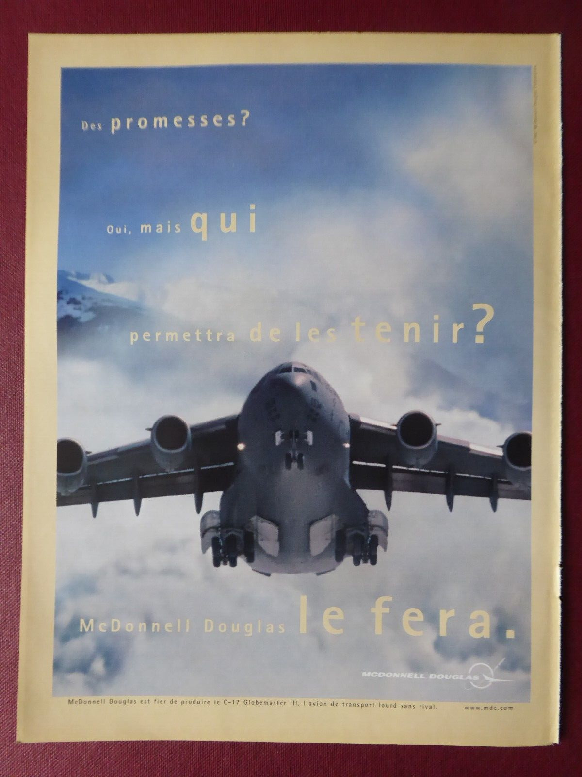 6/1997 PUB BOEING C-17 GLOBEMASTER III MILITARY AIRLIFTER ORIGINAL FRENCH AD