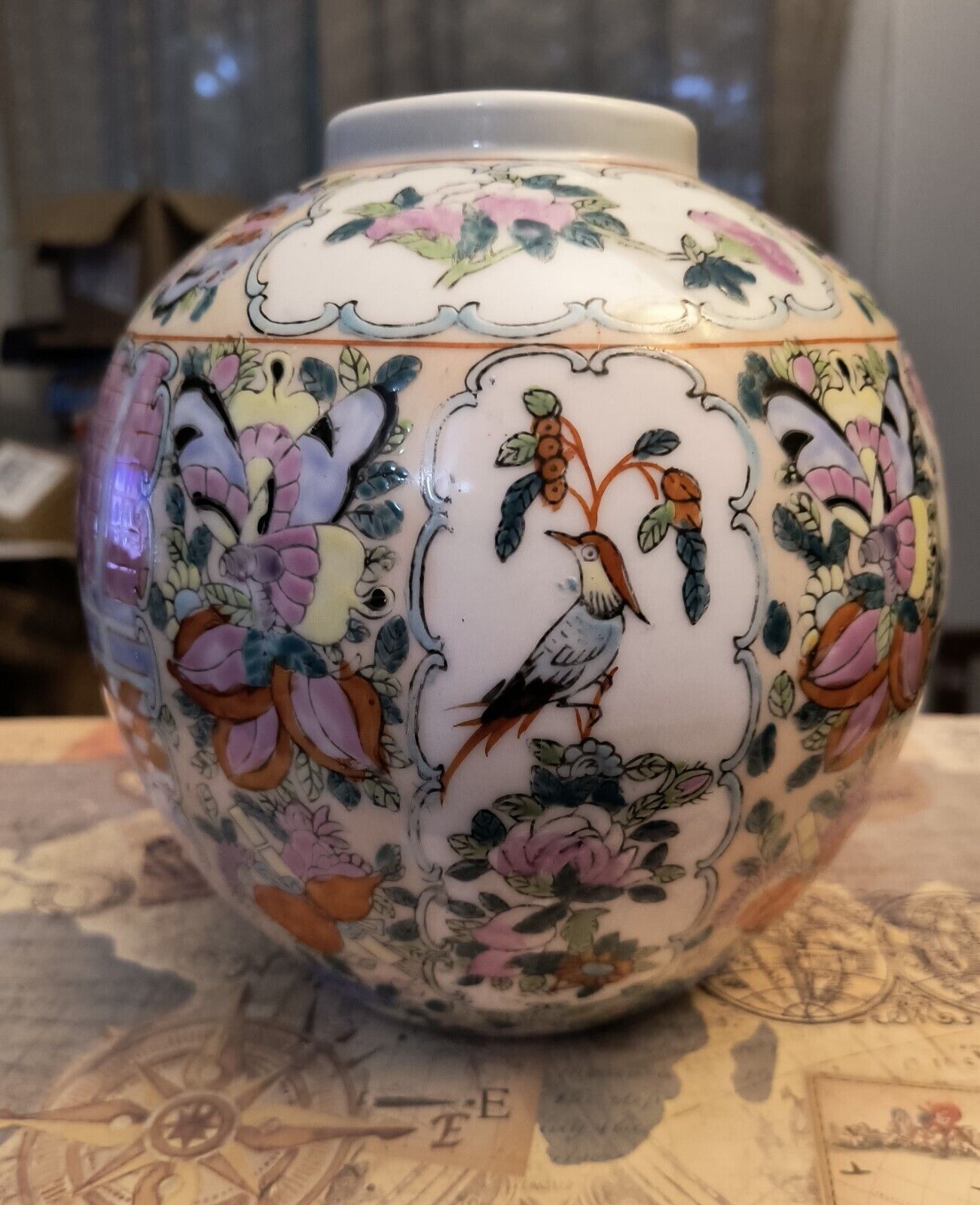 Chinese Rose Medallion Hand Painted Ginger Jar