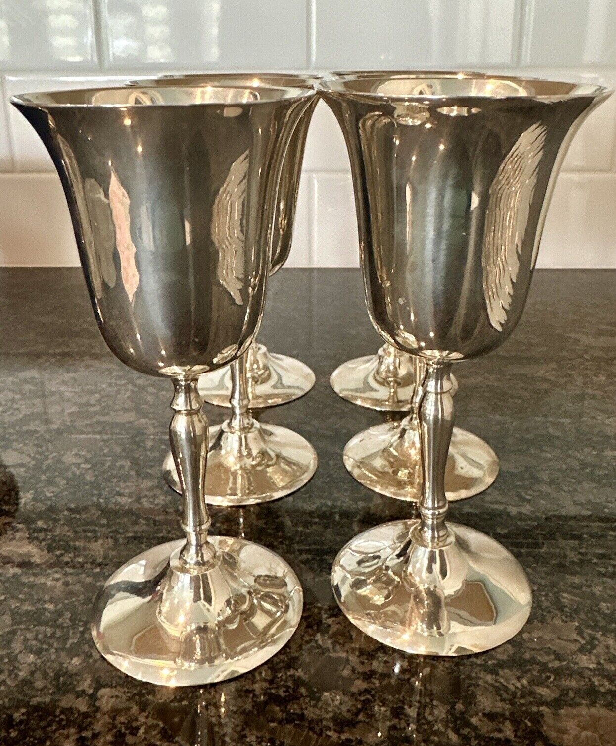 Set Of Six silver plate Wine Stems by Leonard, Gorgeous Goblets