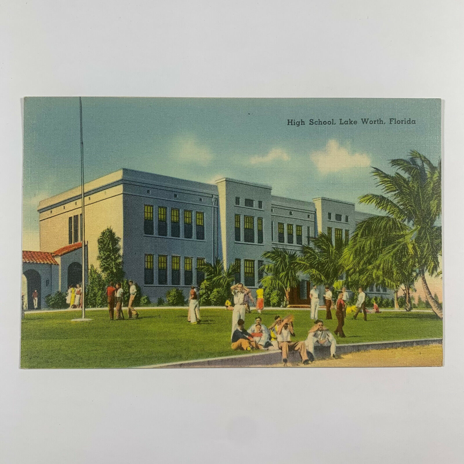 Postcard Florida Lake Worth FL High School 1940s Linen Unposted
