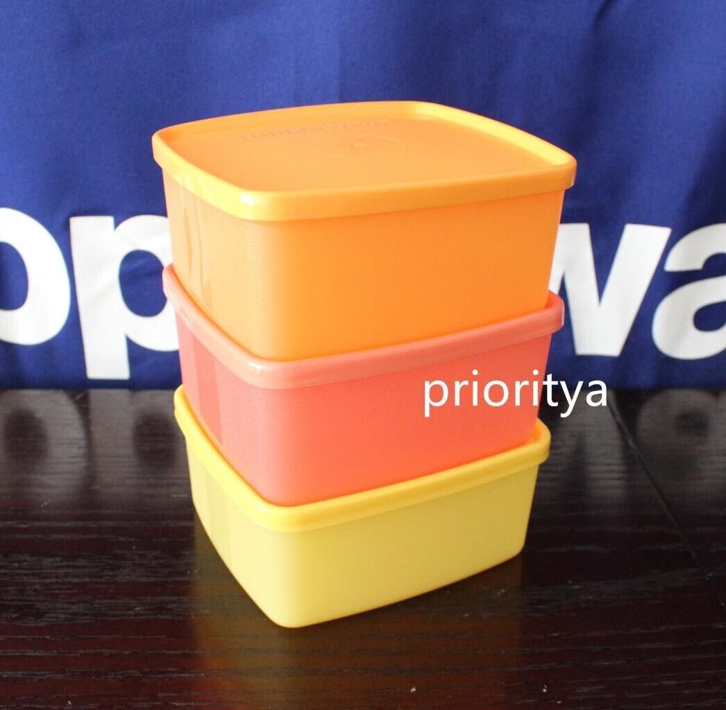 Tupperware Small Freezer It Square Rounds 400ml Container Set of 3 Coral New