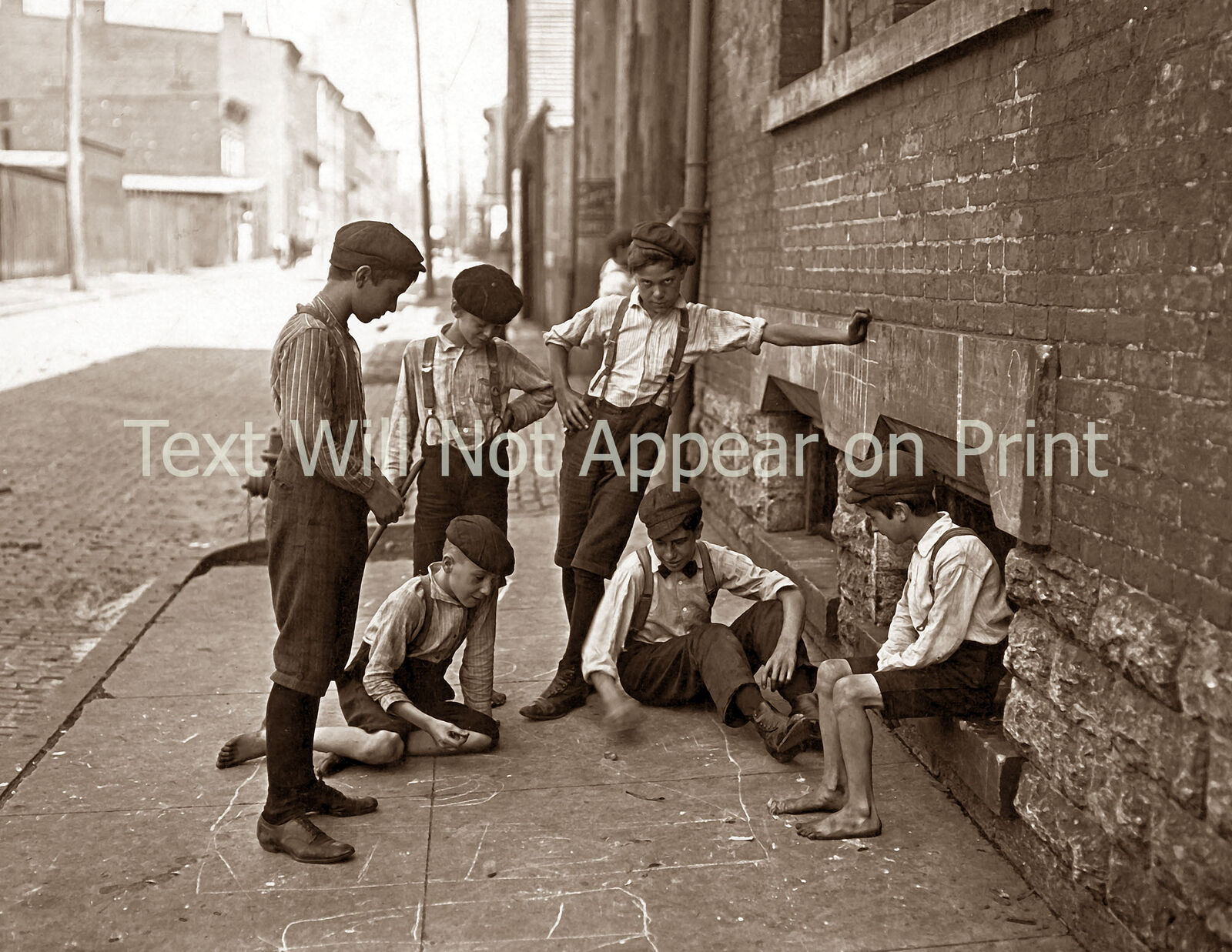 1908 Boys Playing Craps Cincinnati, Ohio Vintage Photograph 8.5\