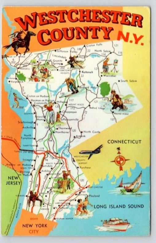 POSTCARD MAP OF WESTCHESTER COUNTY NEW YORK