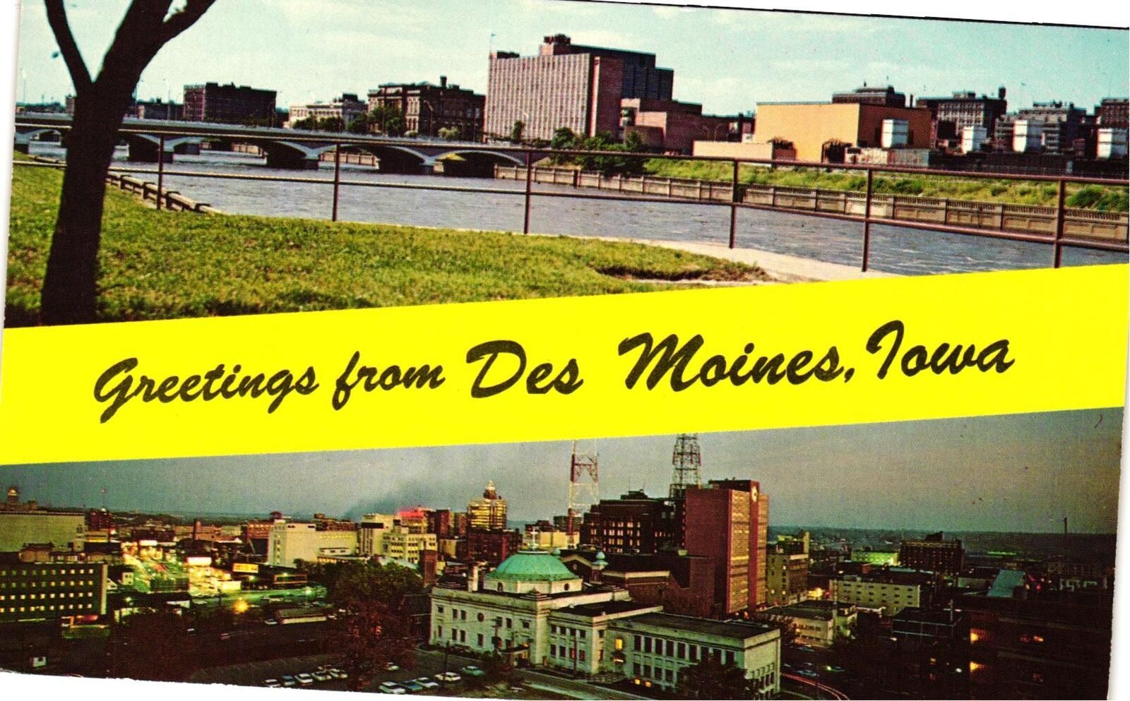 Vintage Postcard- River and City, Des Moines, IA 1960s
