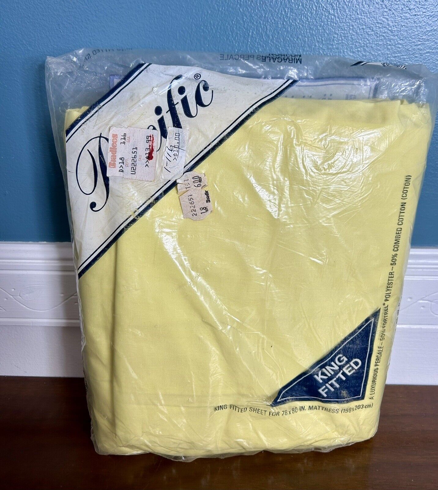 NOS Vintage Pacific Miracale King Fitted Sheet Yellow USA No Iron