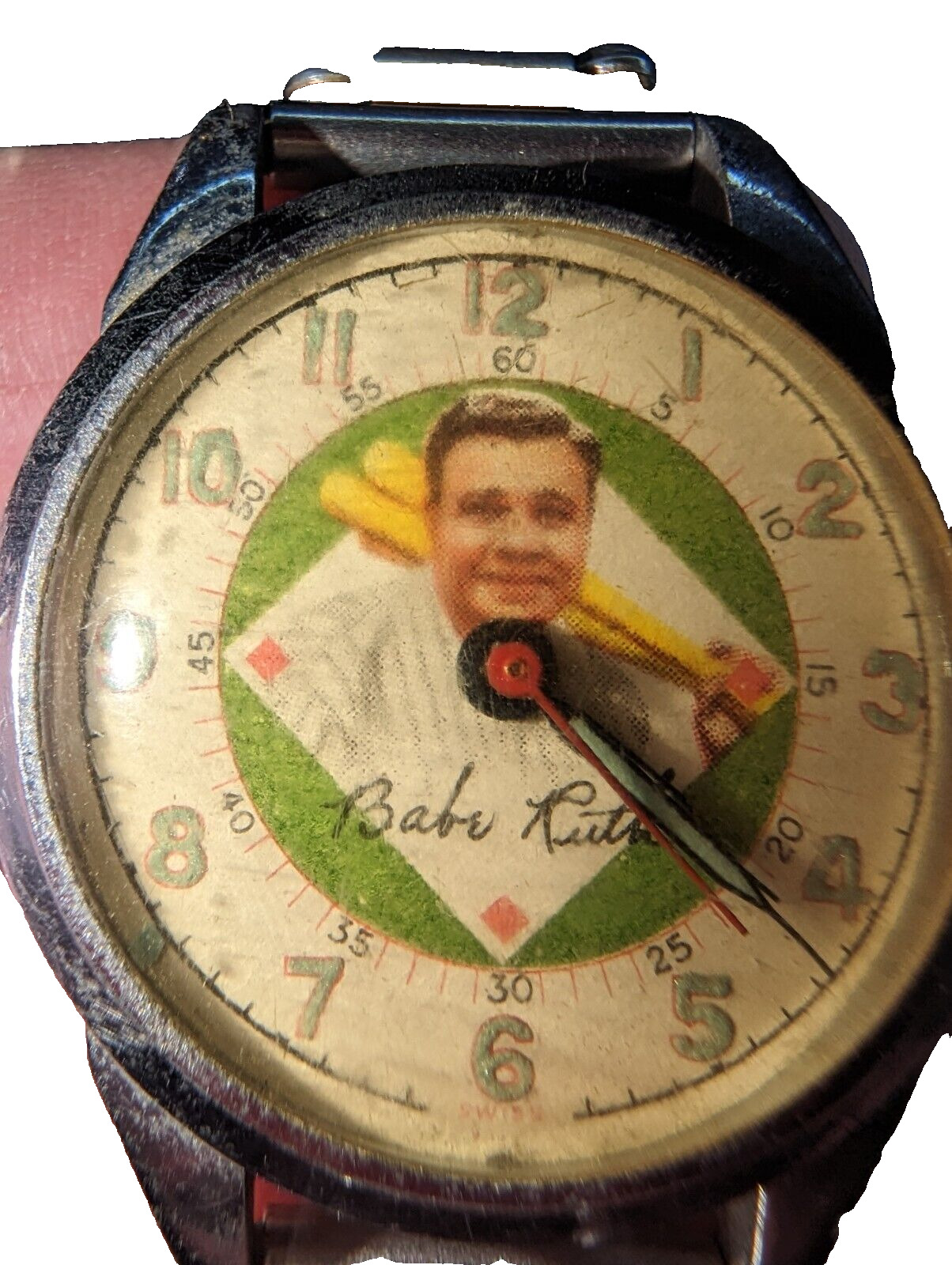 Babe Ruth Exacta Wrist Watch c. 1940s with Band Rare Collectible Baseball 1st Ed