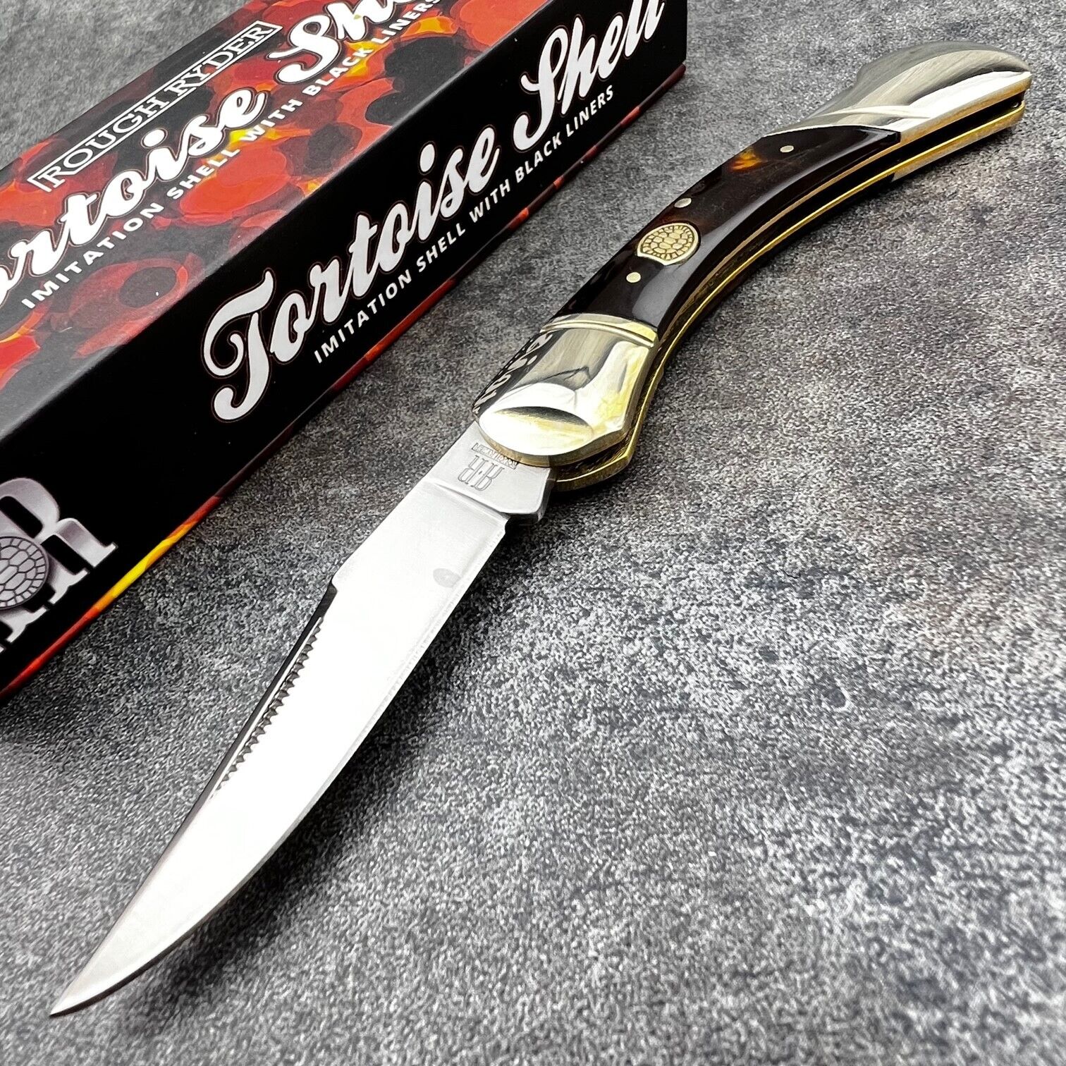Rough Rider Brown Tortoise Shell Tradtional Lockback Folding Blade Pocket Knife