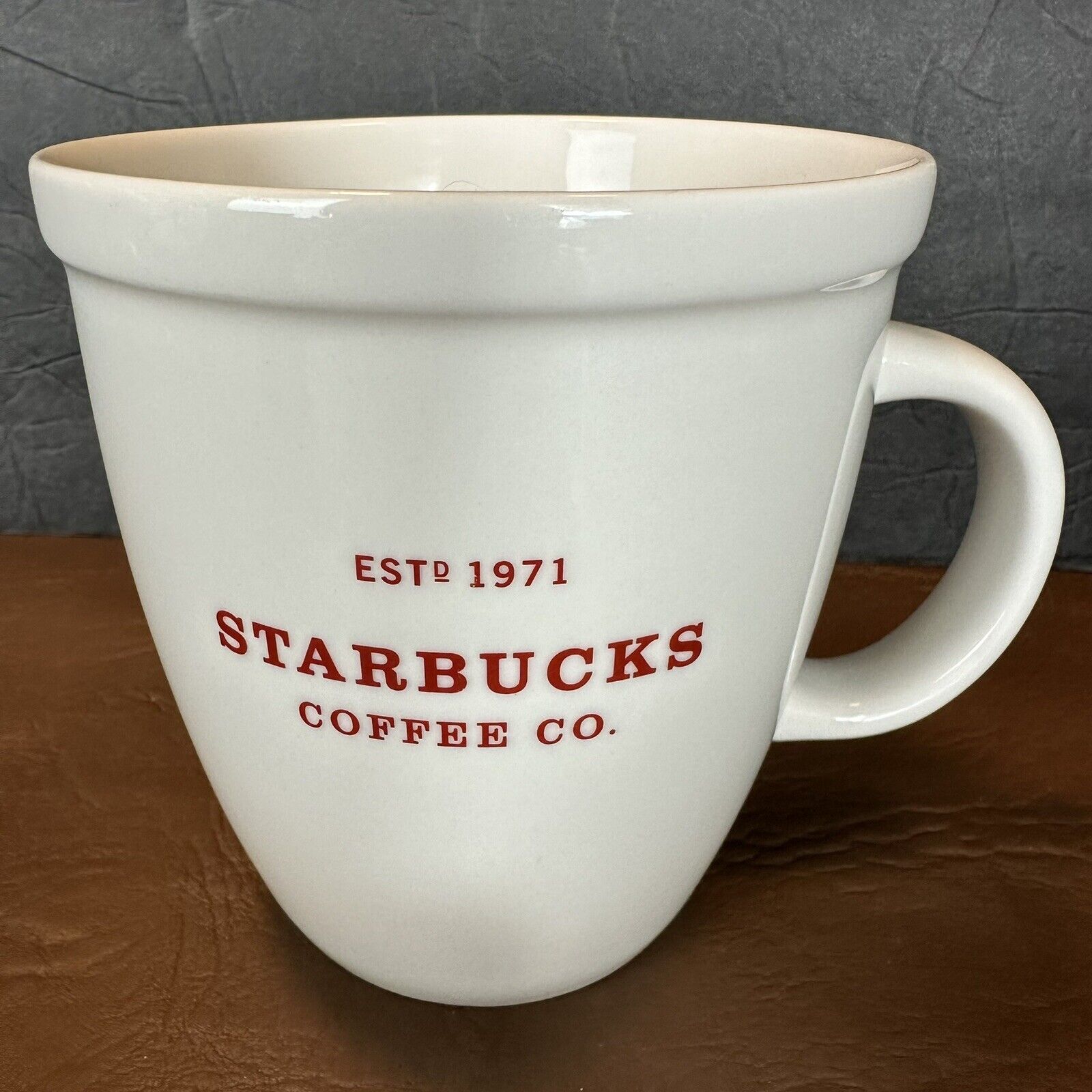 2007 STARBUCKS Holiday Mug Coffee Cup 18oz est. 1971 Red Lettering White
