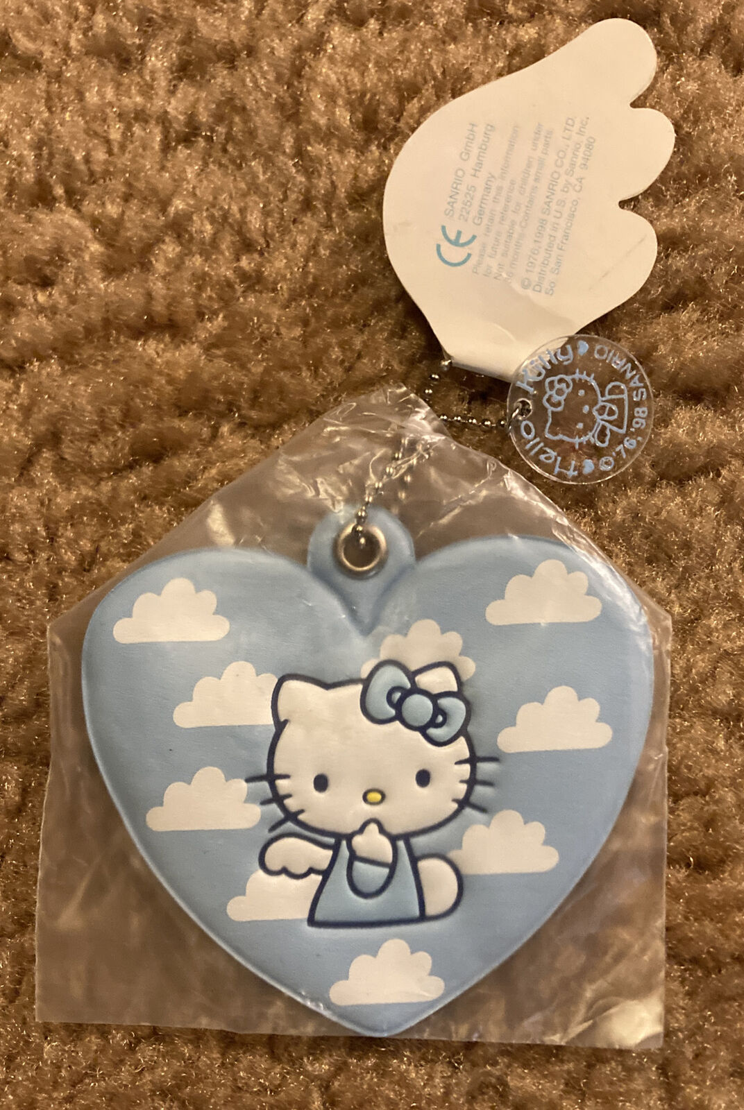 Vintage Hello Kitty Sanrio Blue Angel 1990’s Heart Pouch W/ Original Charm NOS
