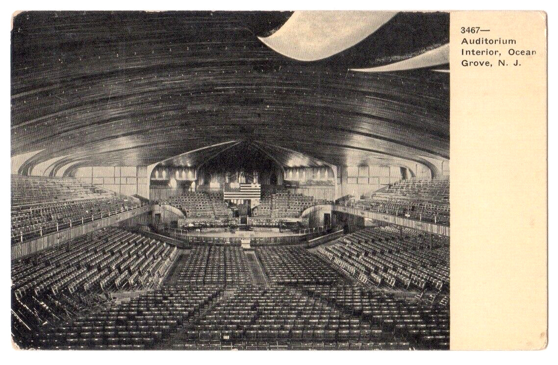 Ocean Grove New Jersey c1908 Auditorium, interior view, organ, U. S. Flag