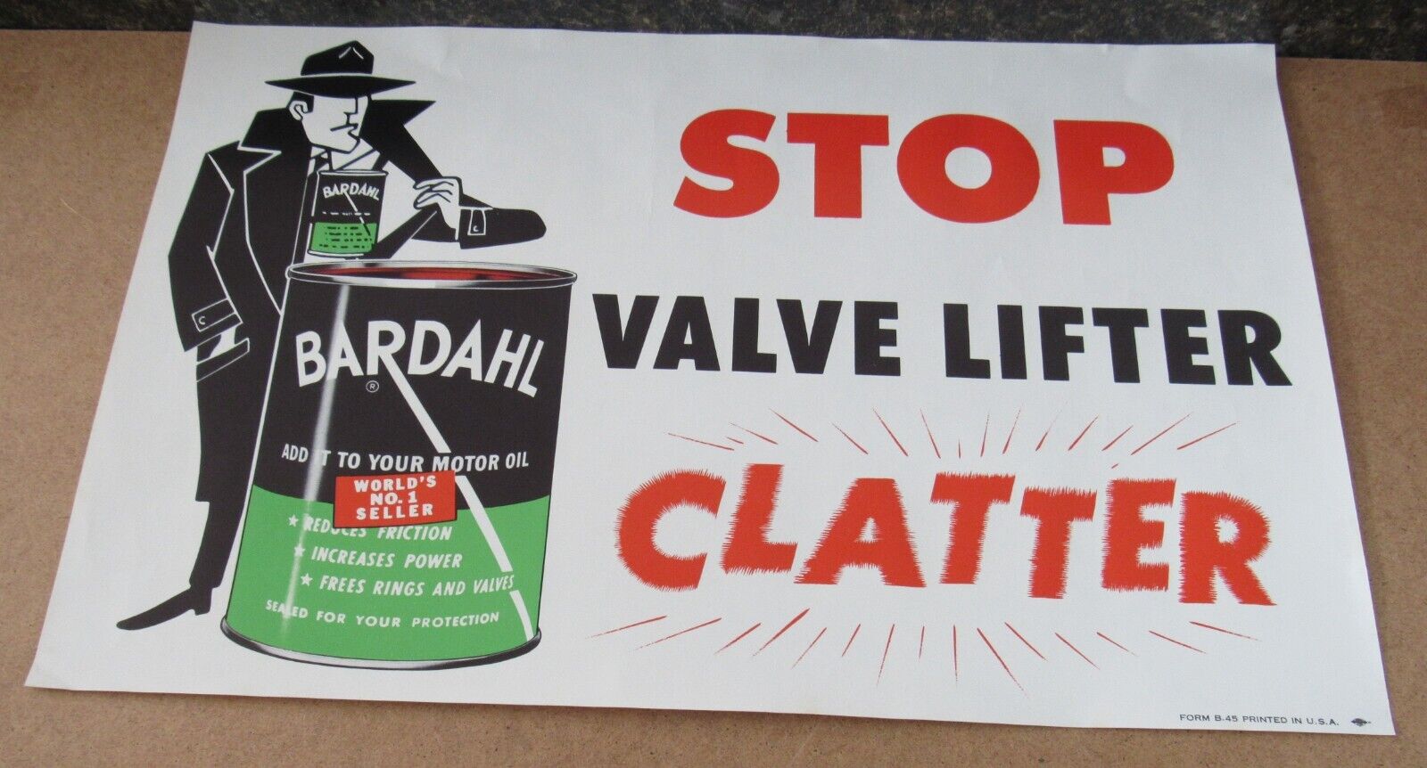 Vintage BARDAHL OIL The Detective STOP VALVE LIFTER CLATTER Window-Wall Sign