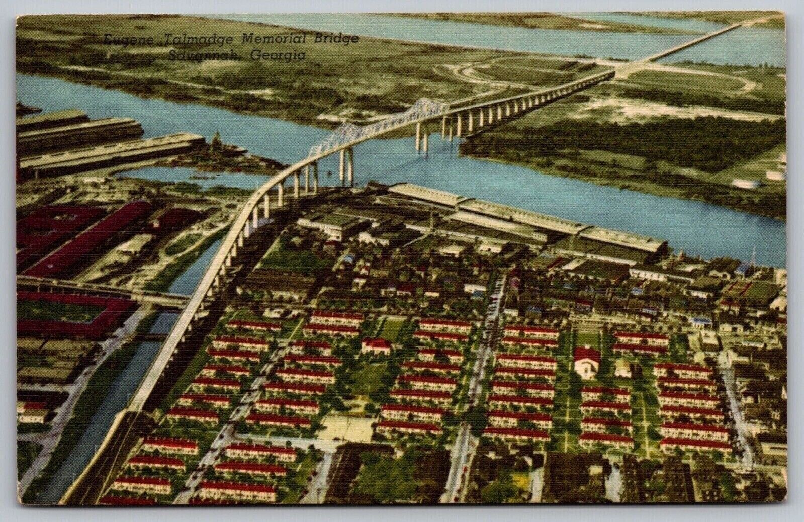 Eugene Talmadge Memorial Bridge Savannah Georiga Aerial View Waterway Postcard