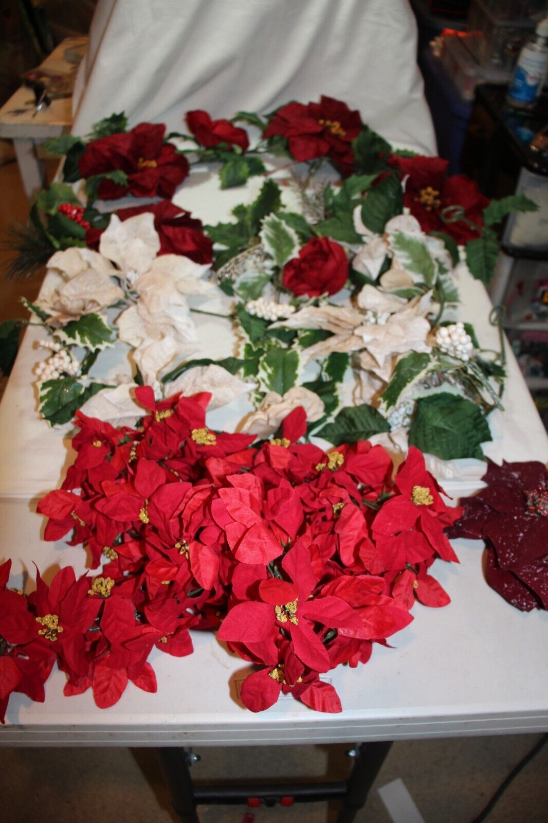 3 Christmas Poinsettia Holly Berry Garlands red white & dark red 2 are 72\