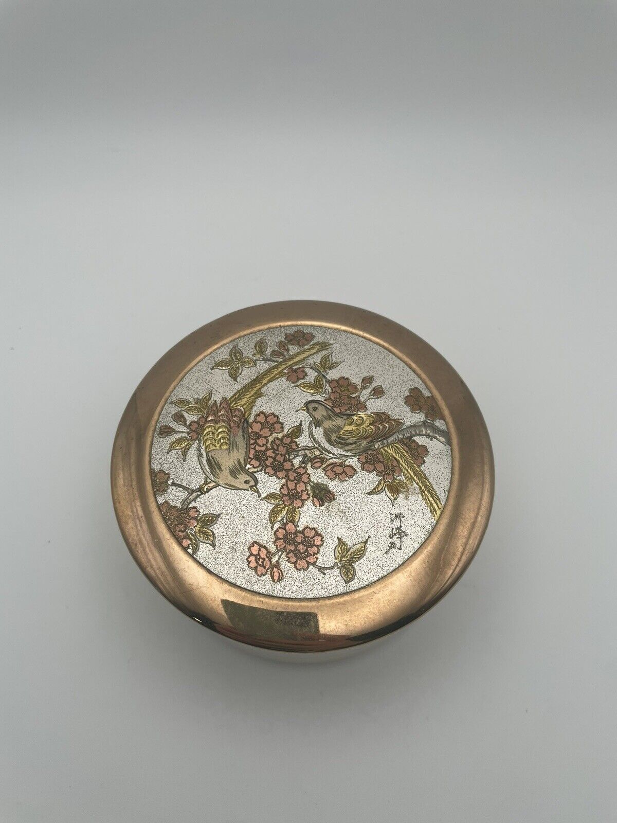 Vintage Chokin Birds Jewelry Trinket Box Porcelain 24K Gold Trim Made In Japan