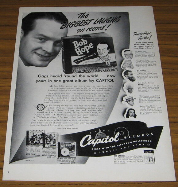 1946 Vintage Ad Capitol Records Bob Hope Biggest Laughs on Record 