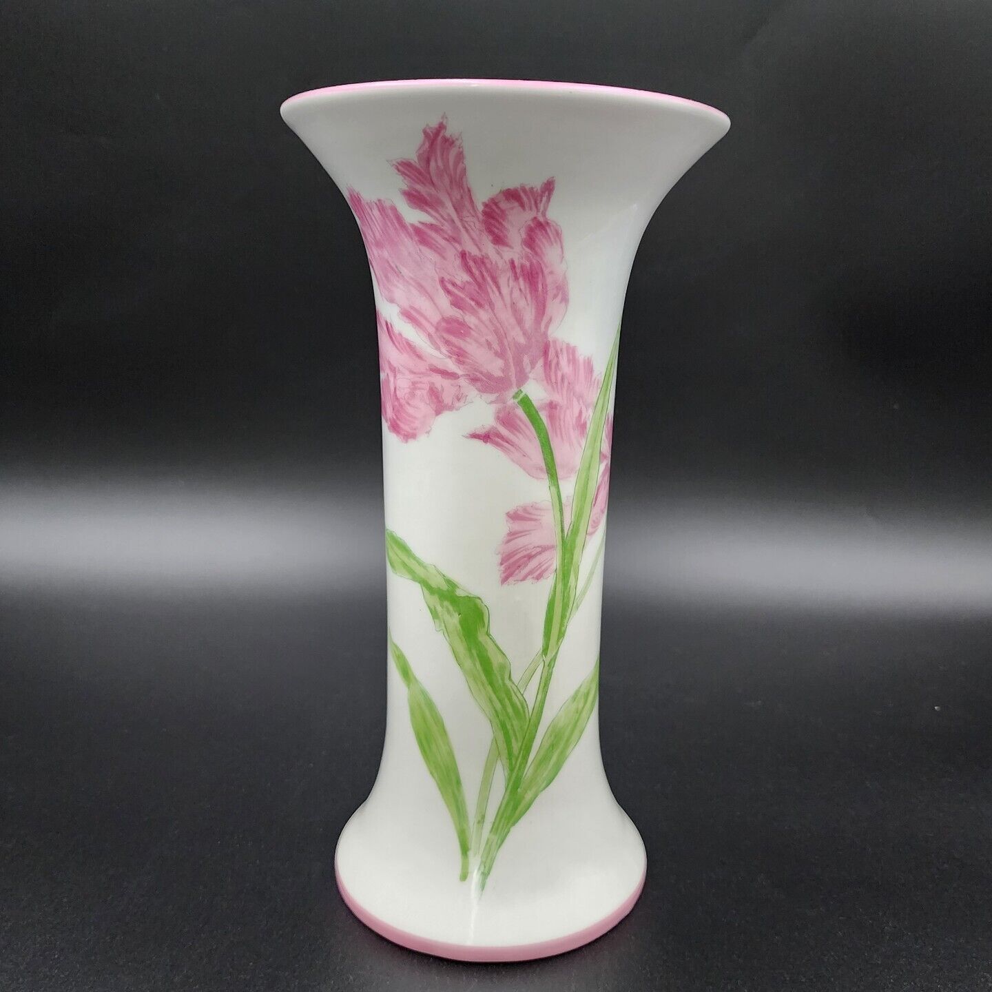 Vintage A Mottahedeh Design Vase Porcelain Italy Handpainted Pink Flowers Signed