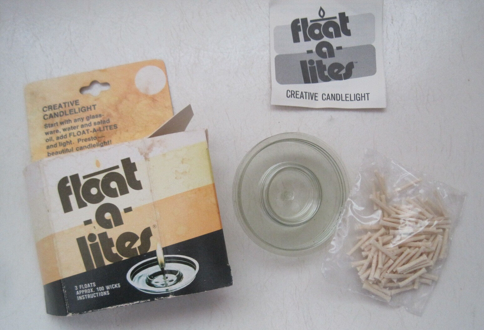 Vintage 1976 Floating Candles UNUSED 3 Float Rings Approx 100 Wicks Instructions