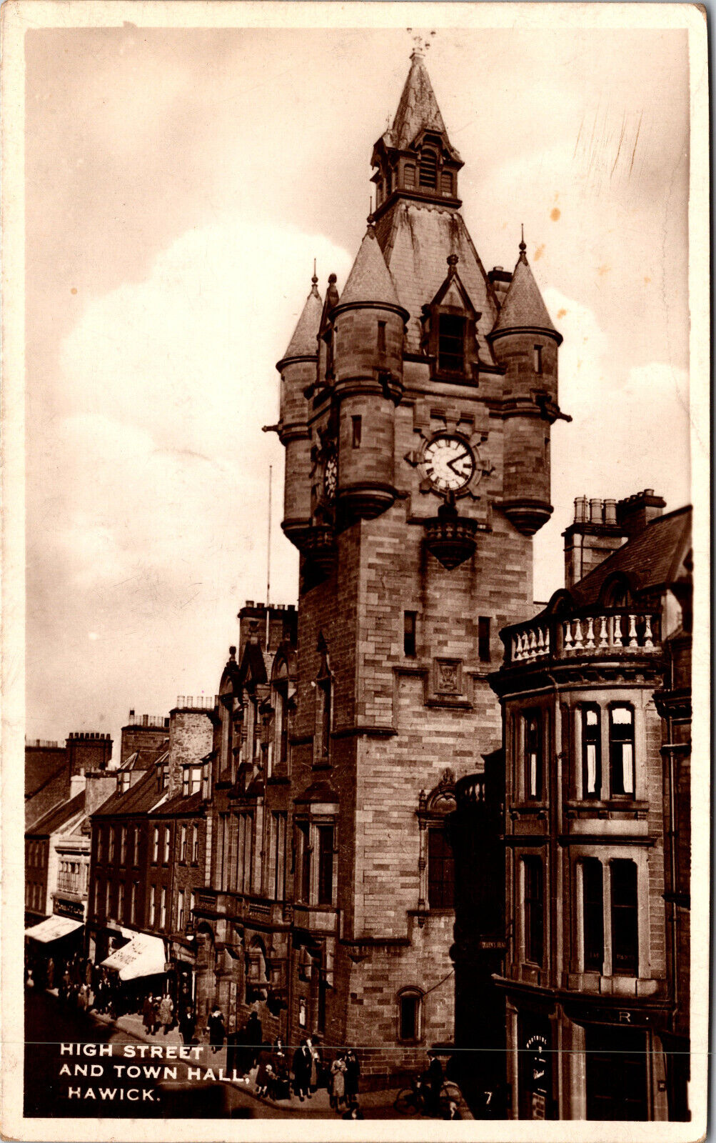 1935 High Street Town Hall Hawick Scotland Real Photo RPPC Vtg Antique Postcard