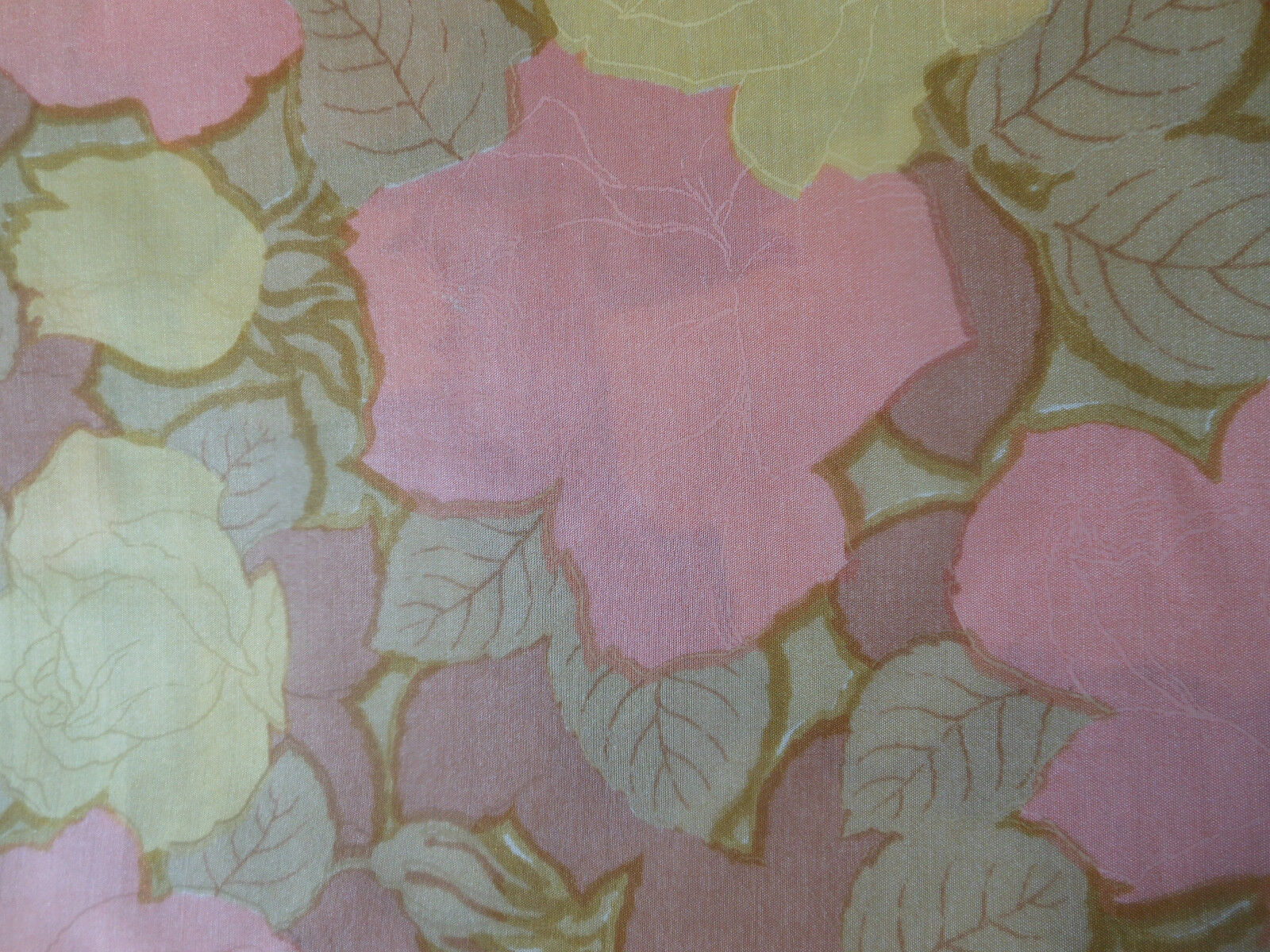 Vintage Roses Floral Light Silk Fabric ~ Pink Lavender Yellow ~ 1950\'s