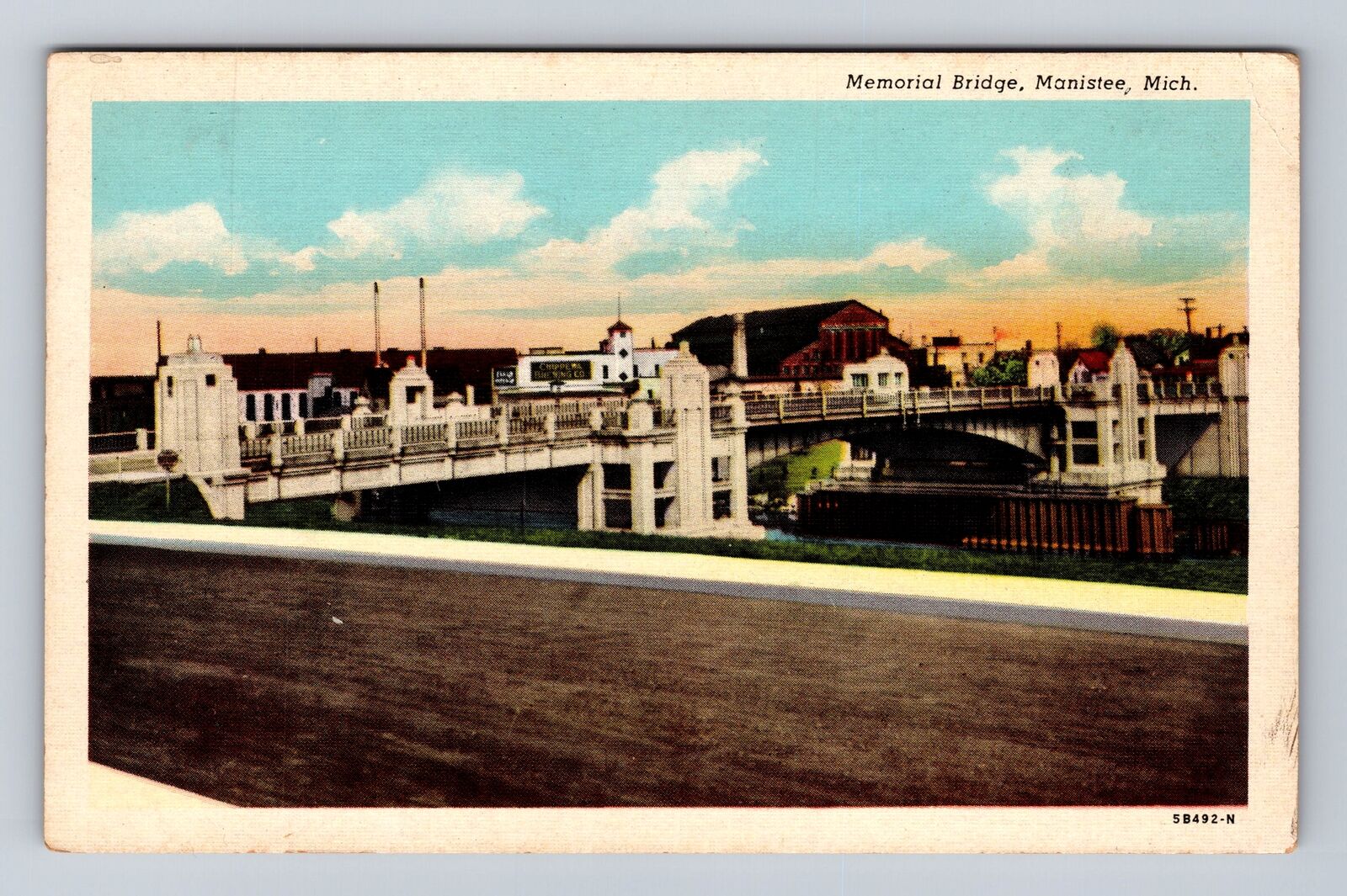 Manistee MI-Michigan, Memorial Bridge, Antique Vintage Souvenir Postcard