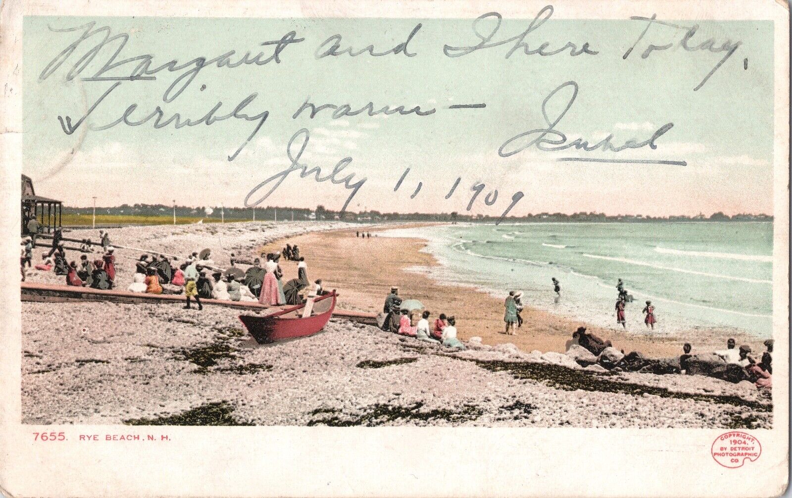 Postcard Early Rye Beach NH Bathers Boats Boardwalk 1905 *2