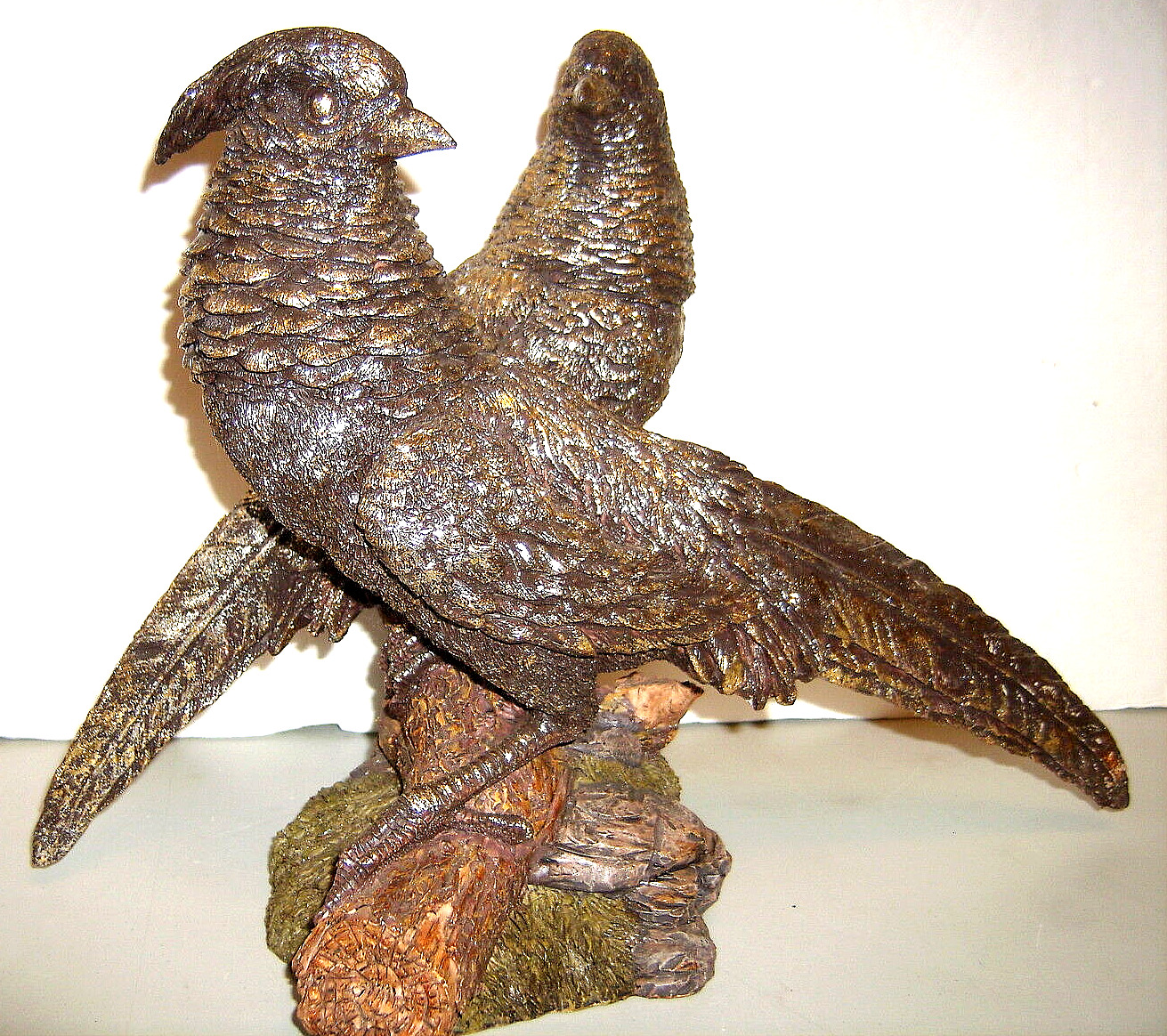 VTg Large Pair of Pheasants Figurine Gold Trim on Feathers  11\