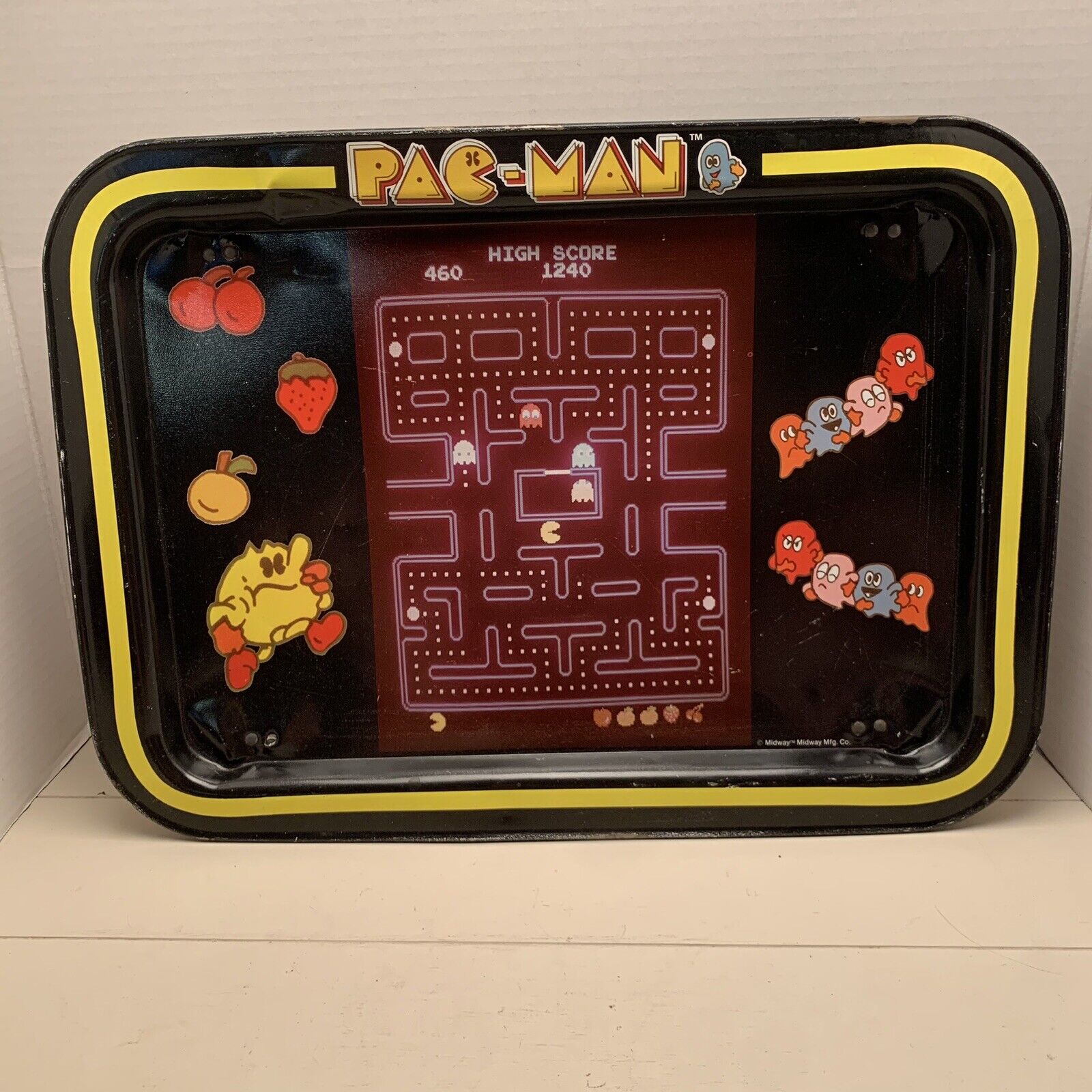 Vintage Pac-Man TV Dinner Serving Tray Midway Video Game Metal Atari Pacman 80\'s
