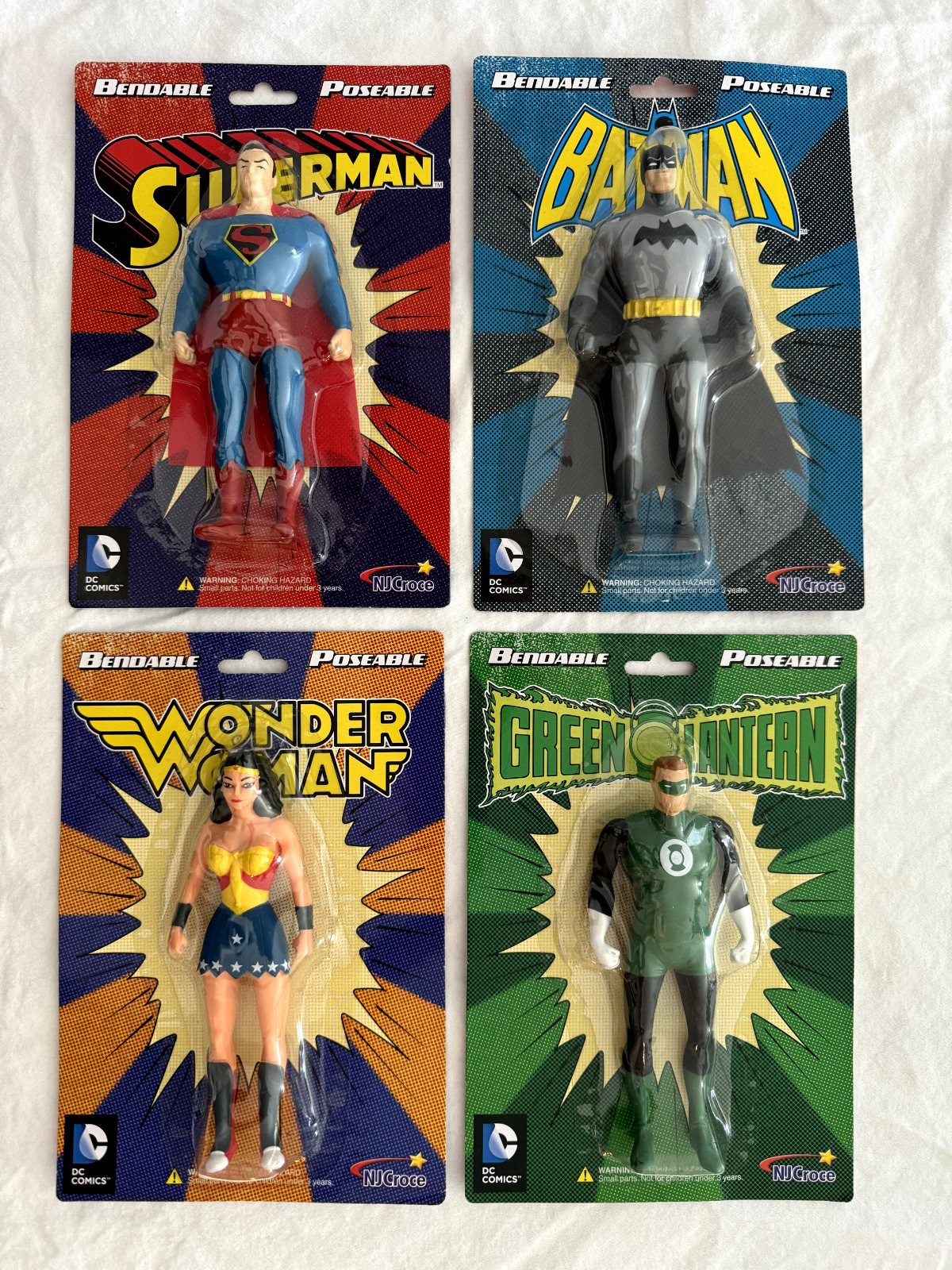 Set of 4 DC Comic Action Figures: Superman, Batman, Wonder Woman & Green Lantern