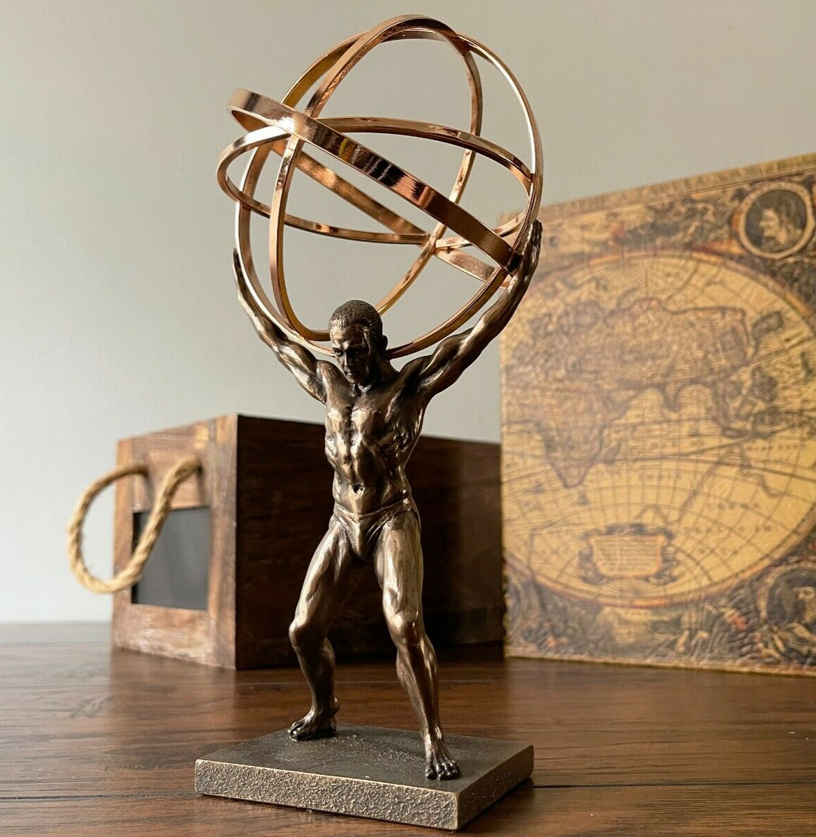 Decorative Greek Titan Atlas Statue With Celestial Spheres Globe Sculpture Gift